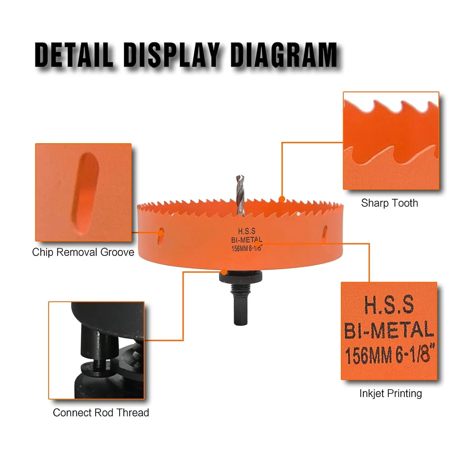 6-1/8 Inch Hole Saw with Arbor for Metal Wood Plastic, 6.1 in Bi-Metal Hole Cutt