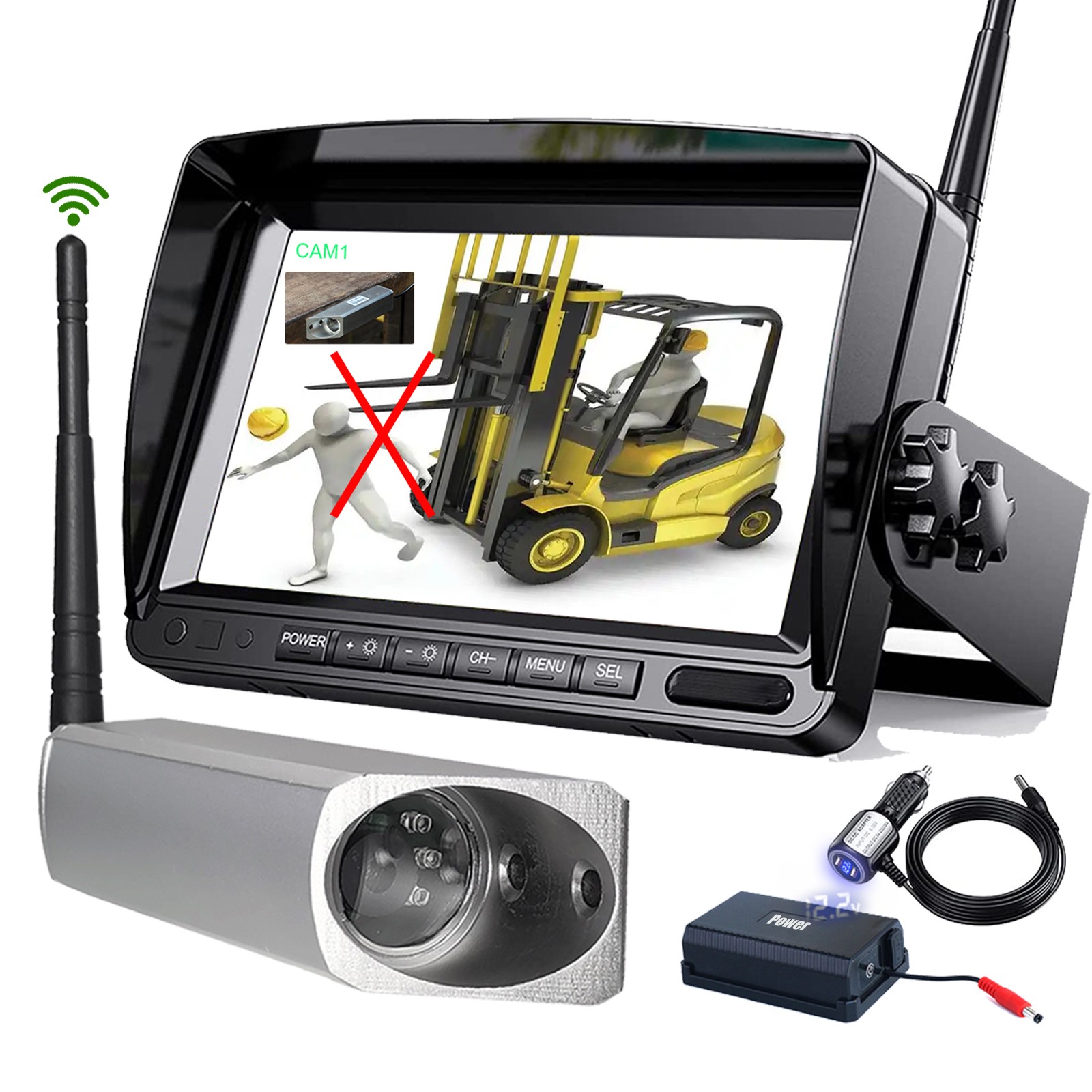 Digital Wireless 7″ Split Monitor + Magnetic Camera For Forklift Front View
