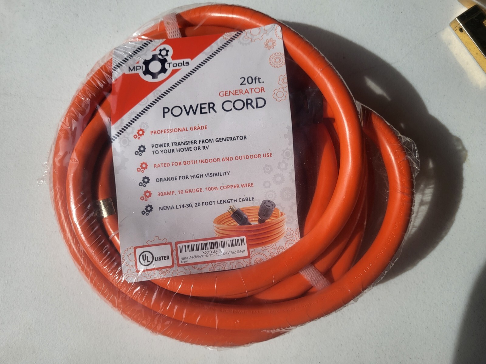 New MPI Tools 00’ Pro-Grade Orange Generator Power Cord•10 Gauge/ 4 Wire Lock-In