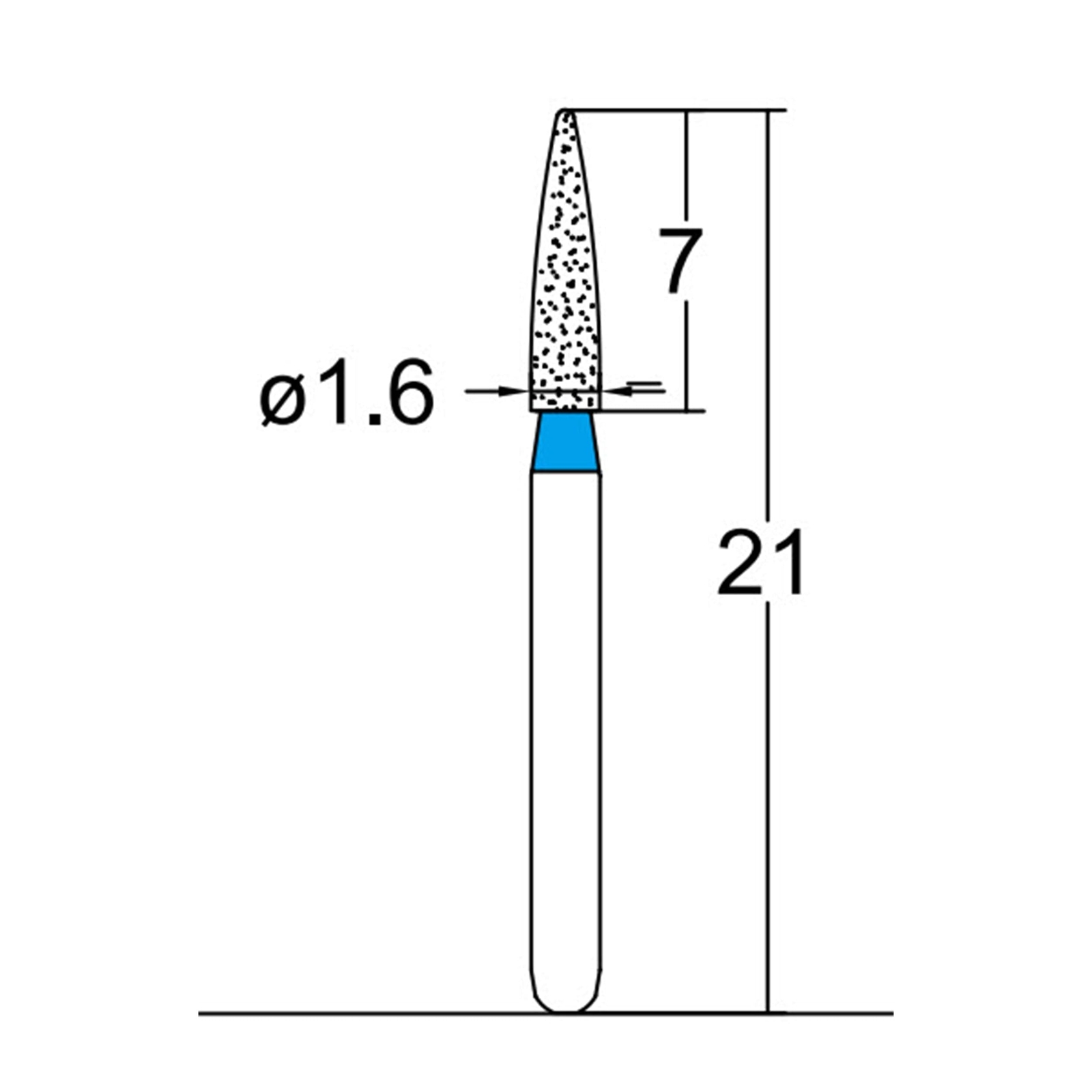 Cylindrical, Ogival End 1.6 mm Dia. Medium Grit Diamond Dental Bur 25 Pcs