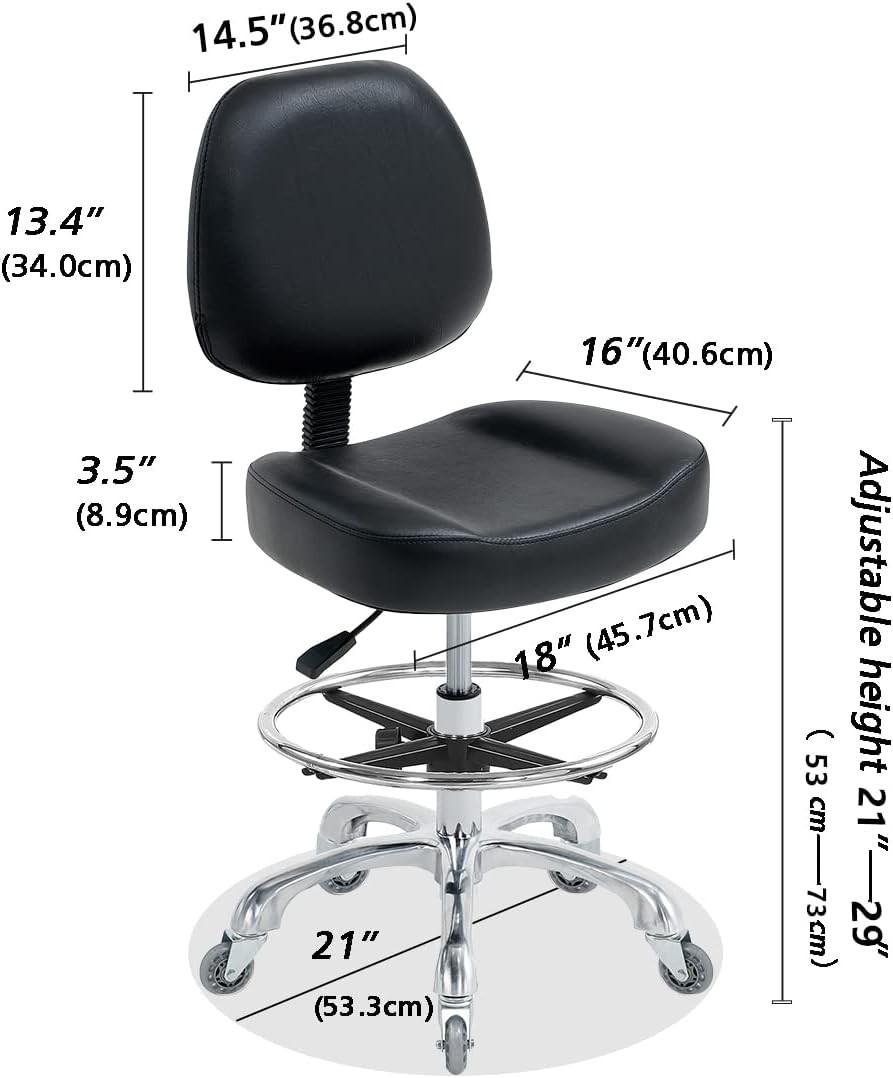 Ergonomic Drafting Chair with Adjustable Height for Comfort – Black Faux Leather