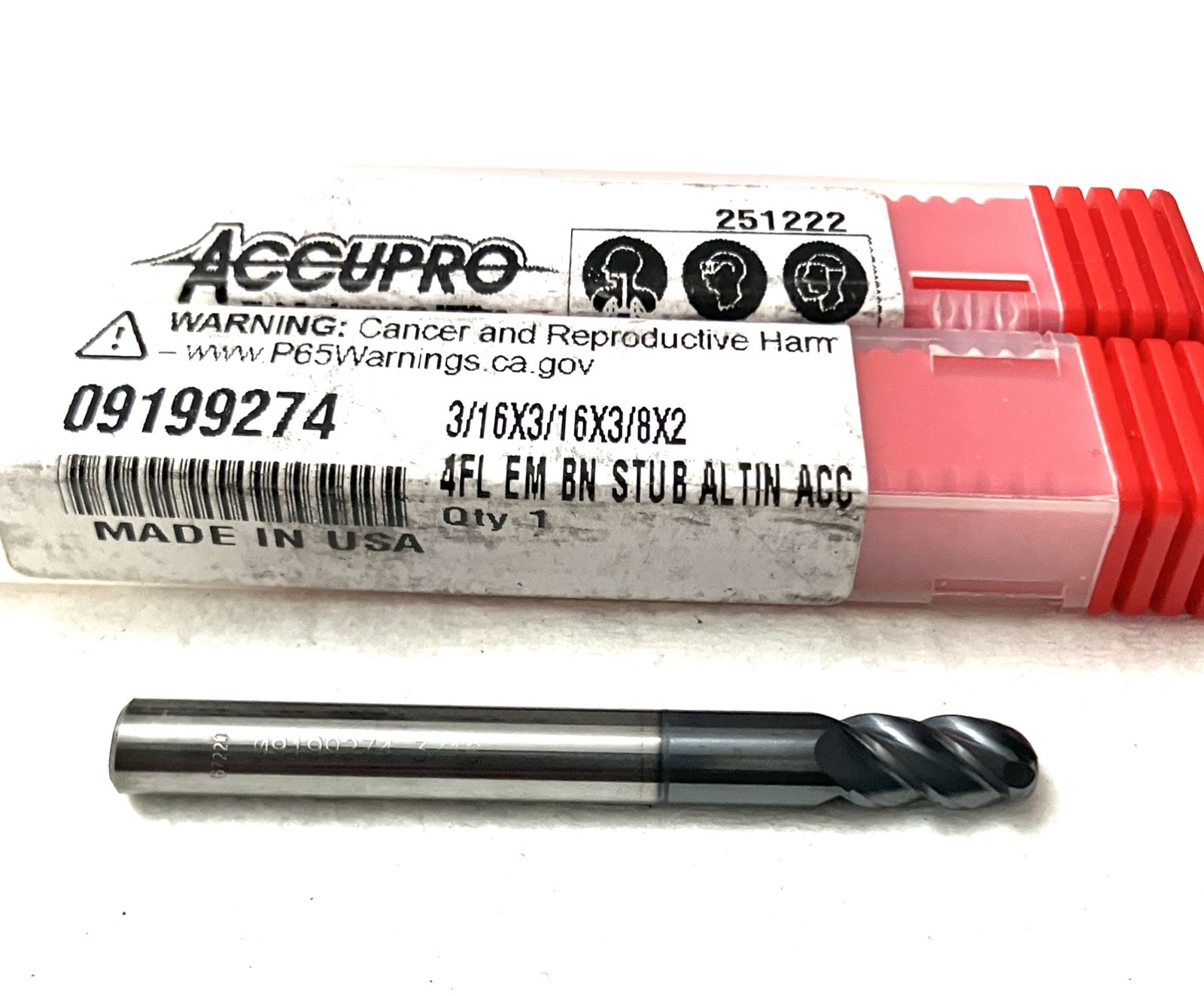 Accupro 09199274 3/16″ 4FL Ball Nose End Mill Solid Carbide AlTiN NEW CNC