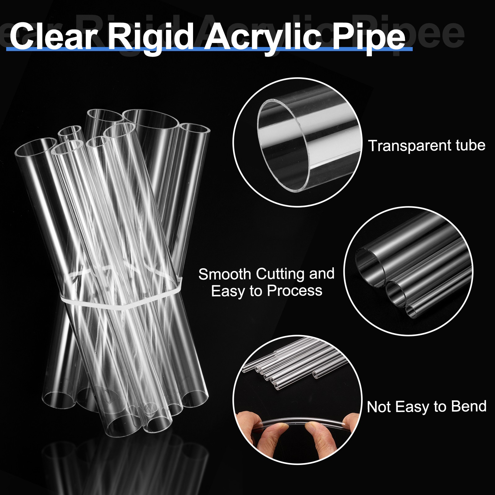 Clear Rigid Acrylic Pipe 40mm ID x 45mm OD 10″ Round Clear Plastic Tube