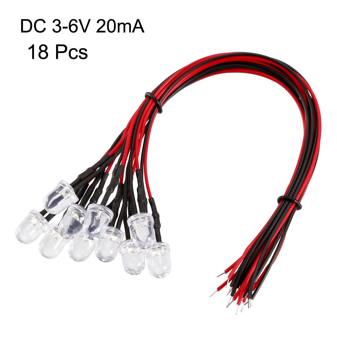 Prewired LED Light DC 3-6V 20mA – 8mm White Pre Wired Round Top Bulb Lamp 18PCS