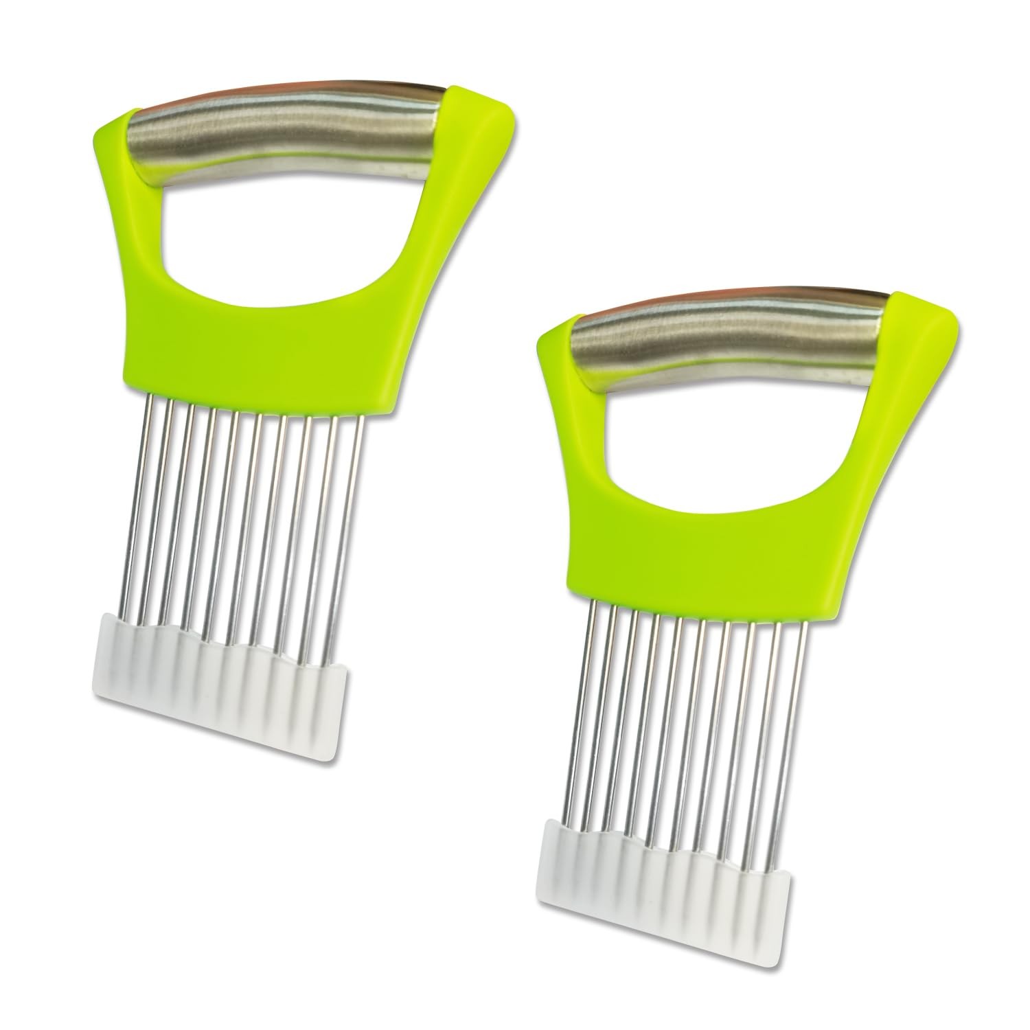 2-Pack Onion Holder Slicer with Stainless Steel Tines, Standard, Chartreuse