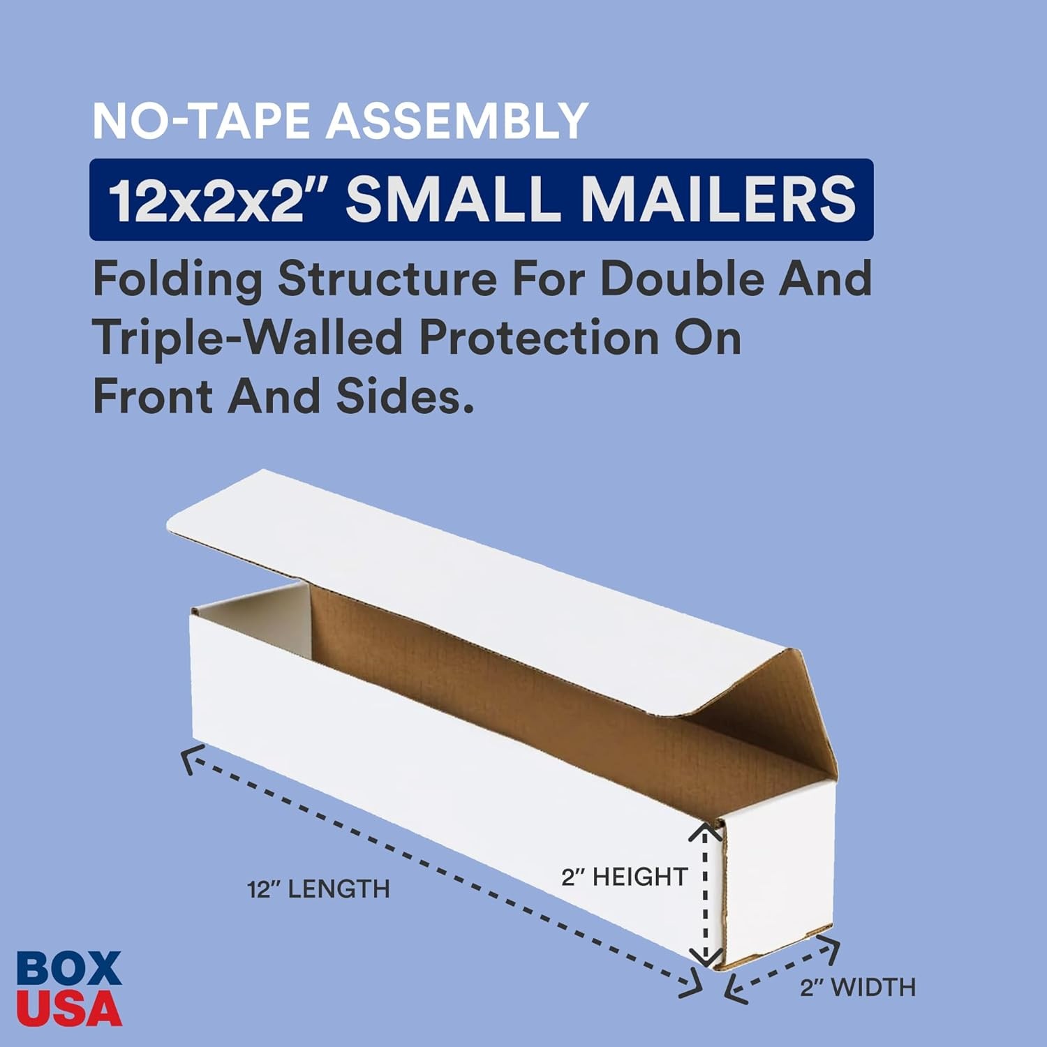 BOX USA BM1222 Corrugated Mailers, 12″ x 2″ x 2″, White Pack of 50