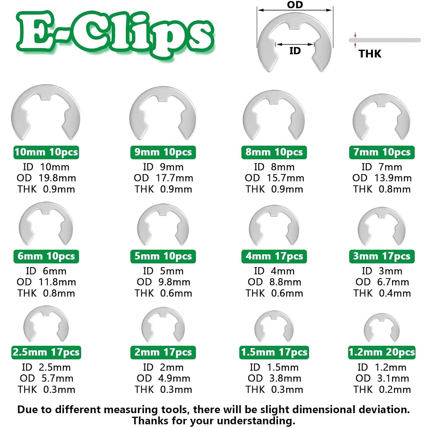 330PCS 24-Sizes Round Wire E-Clips & C-Clips Internal Snap Rings Assortment K…