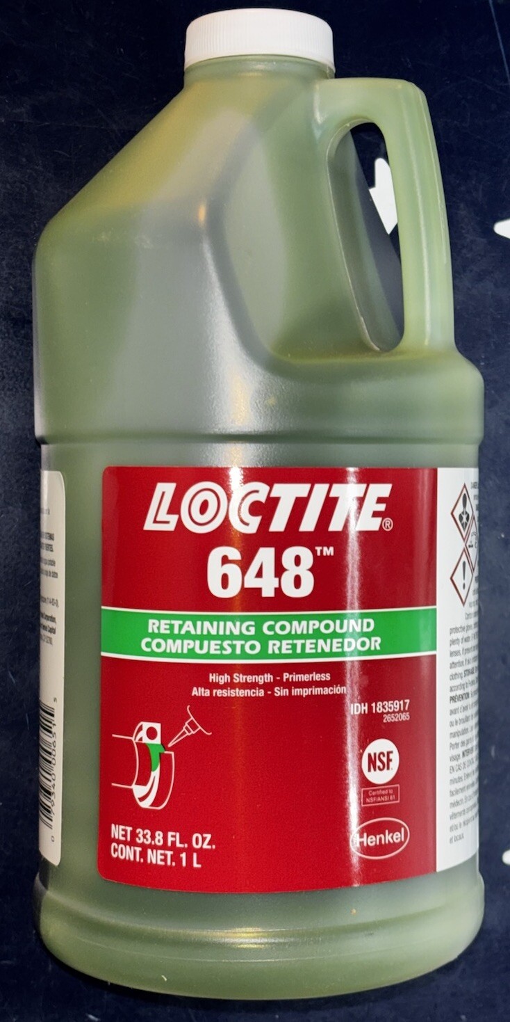 Loctite 648 Retaining Compound 1 Liter (33.8oz) 1835917 USA ONE BOTTLE
