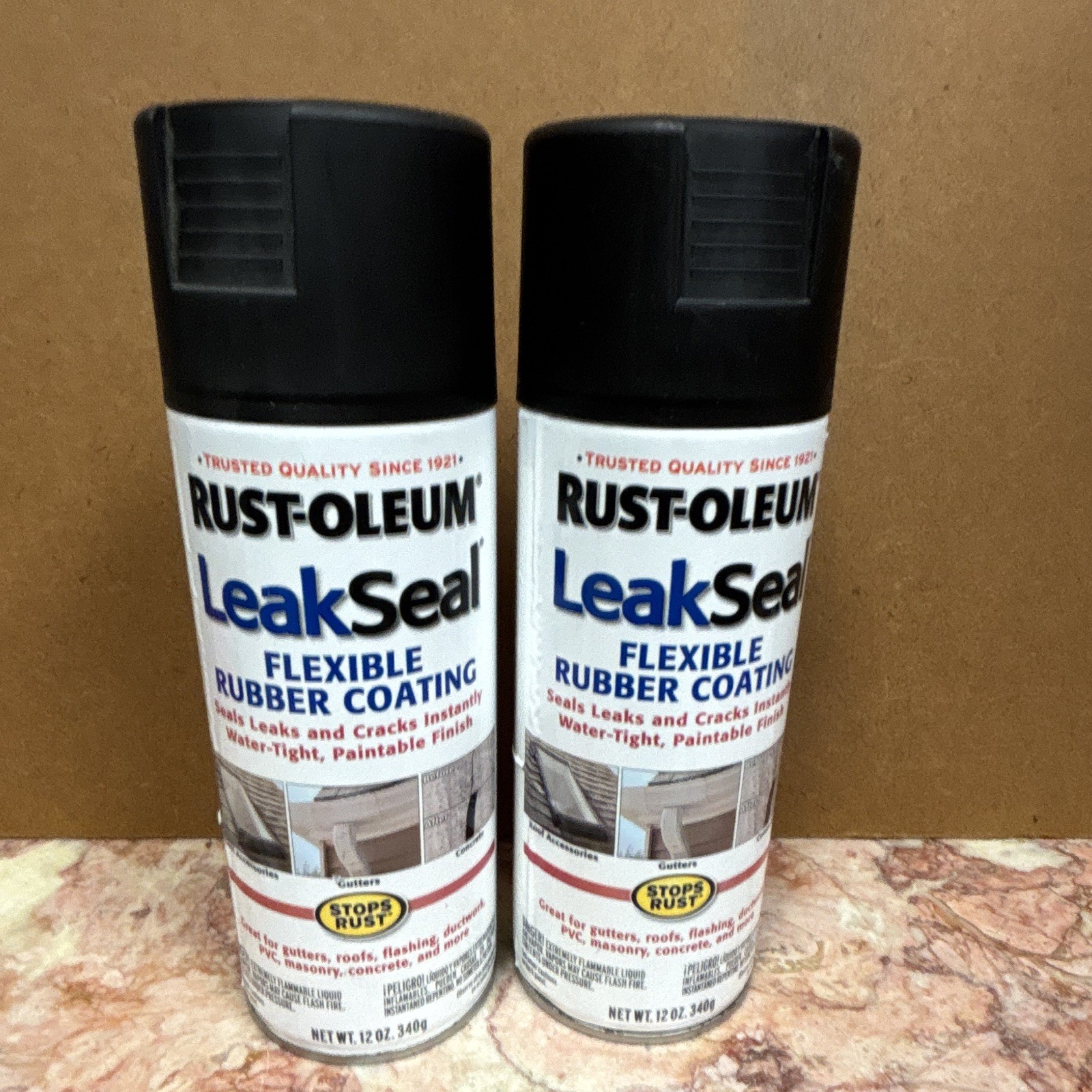 Rust-Oleum LeakSeal Flexible Rubber Coating Black Matte 12oz Aerosol 2-Pack