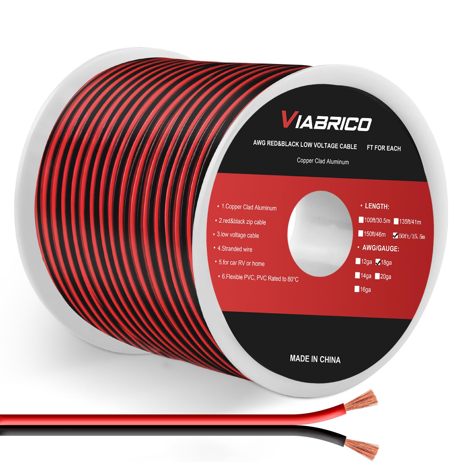 10 Gauge Wire 100FT, 2 Conductors Electrical Wire Red Black Cable, Flexible/Low