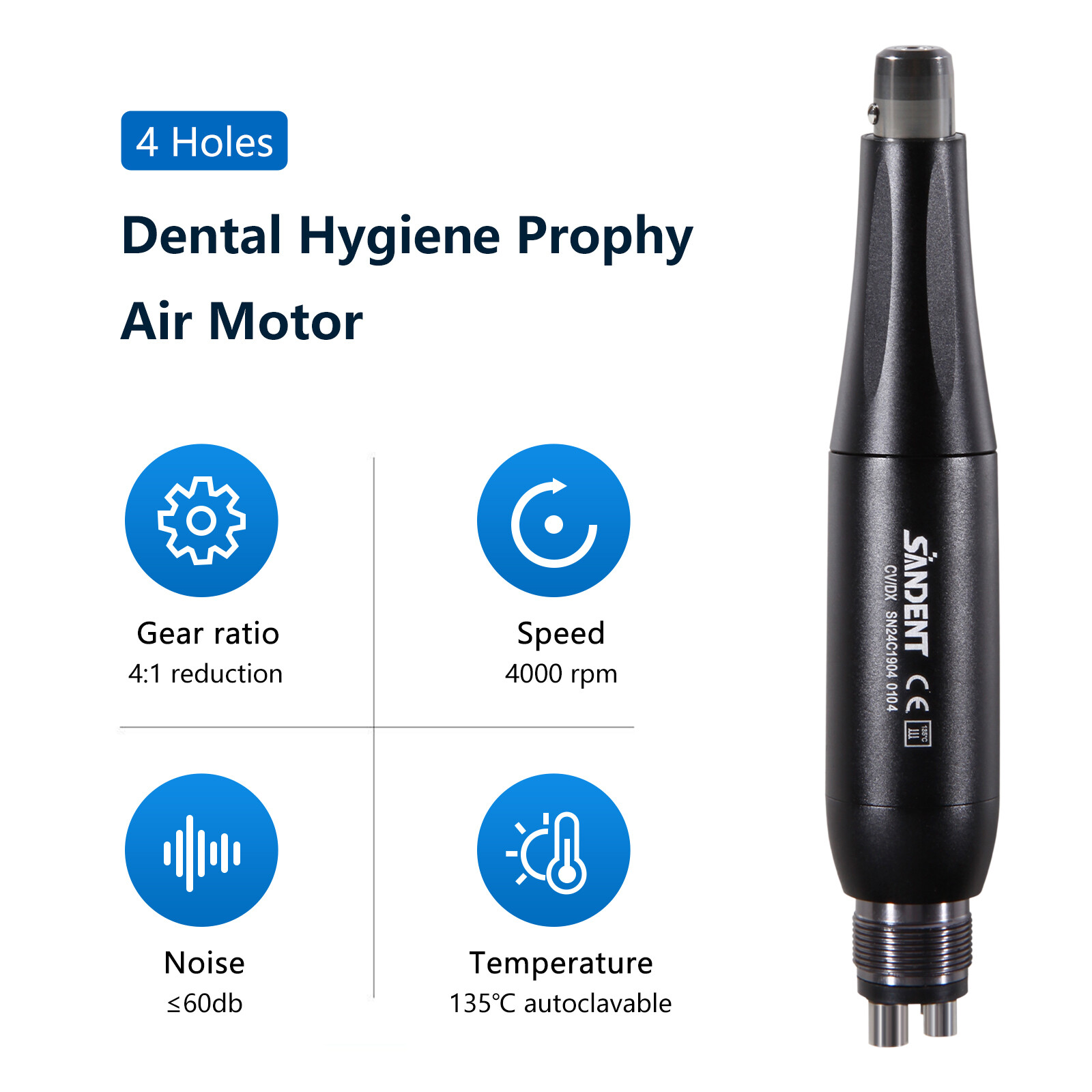 Dental Hygiene Prophy Handpiece Mini 4:1 Straight Nose Cone HP Air Motor 4Hole