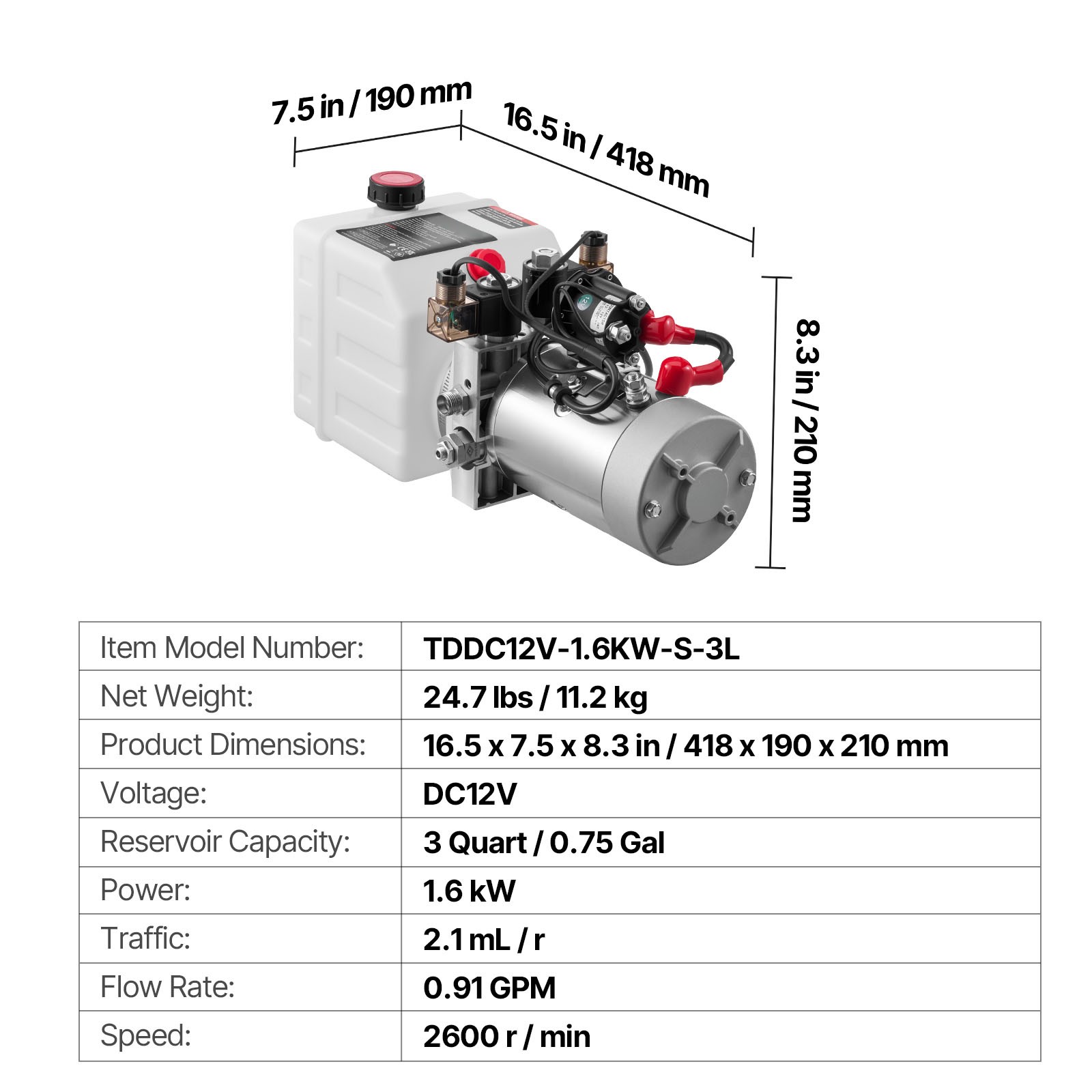 Uimoso 15 Quart Double Acting Hydraulic Pump Dump Trailer DC 12V Power Unit Pack