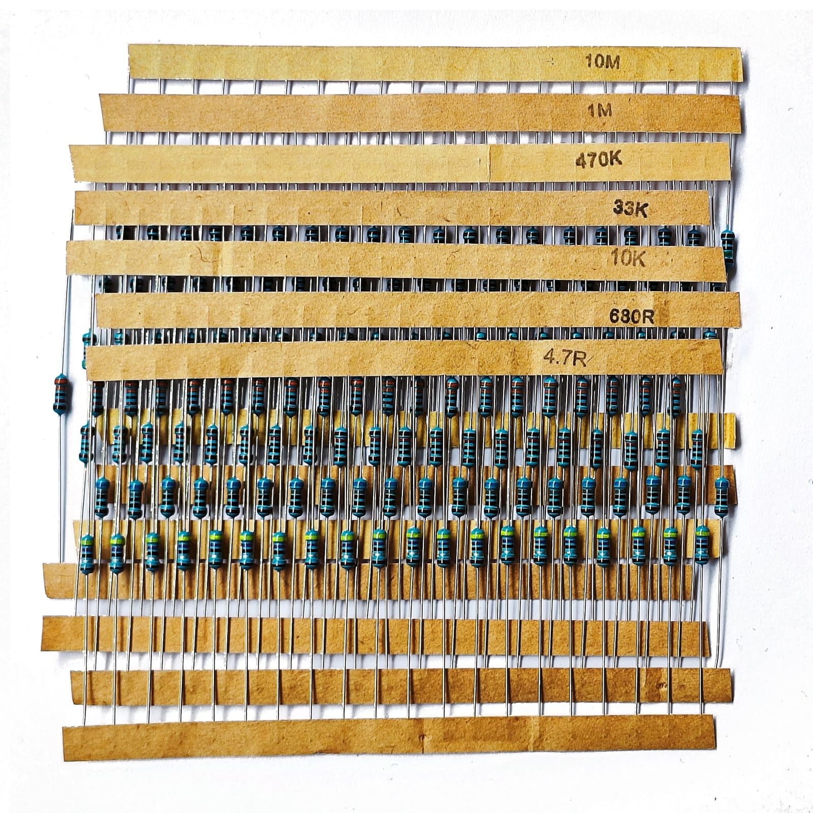 1000 Pcs 50 Values 1/4W Metal Film Resistors Kit, 0.25W 1% (1Ω-10MΩ)
