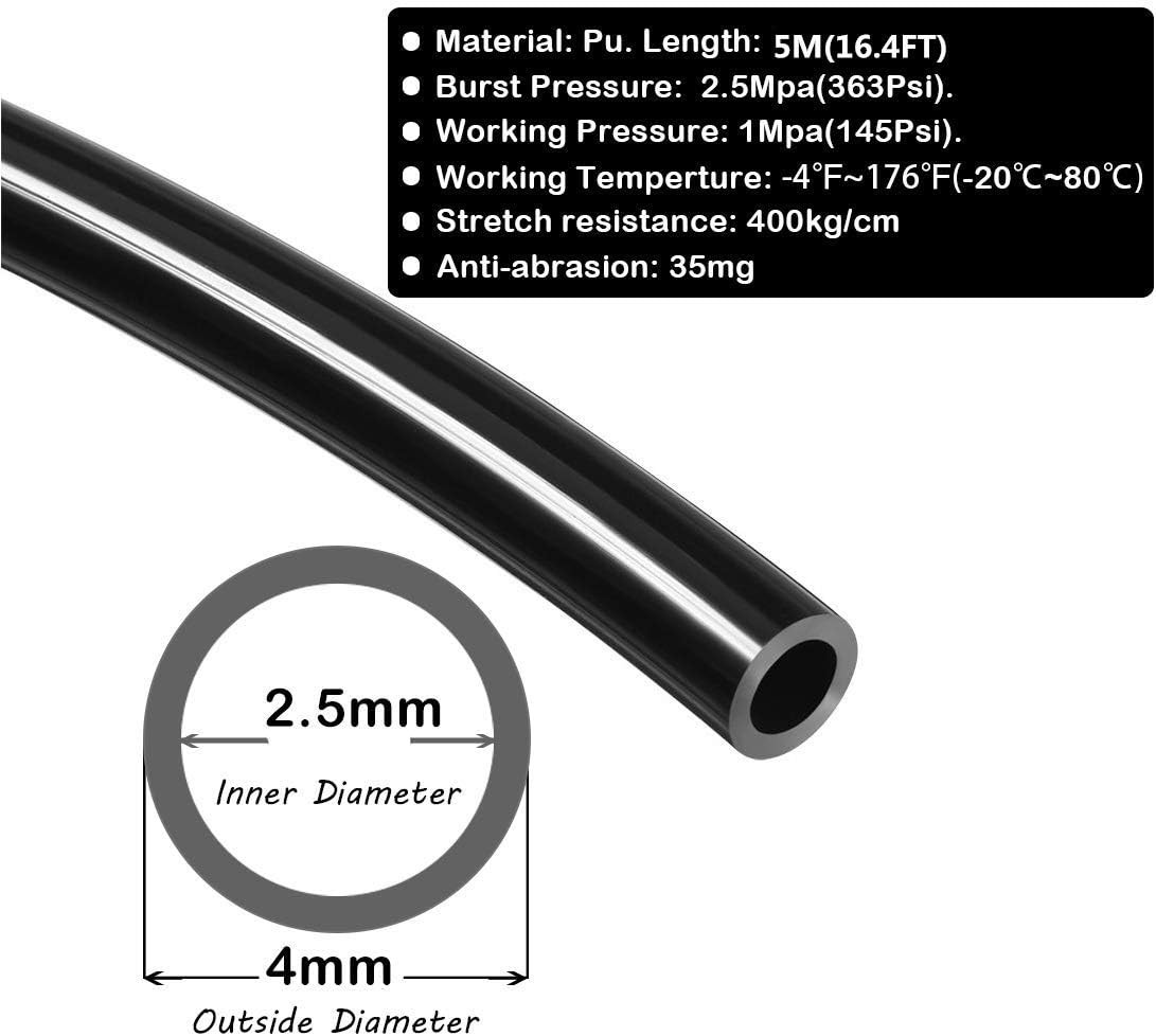 Pneumatic Hose 4mm OD 2.5mm ID Polyurethane PU Air Hose Pipe Tube 5 Meter 16.4ft