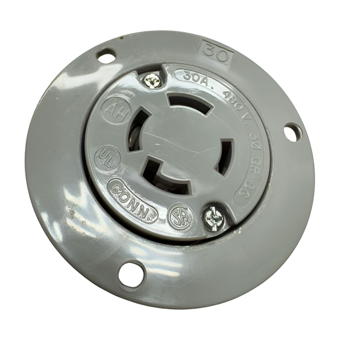 Arrow Hart AH6536 Flanged Outlet, 30A, 480V, 3PH, 3-Pole, 4-Wire, NEMA L16-30R