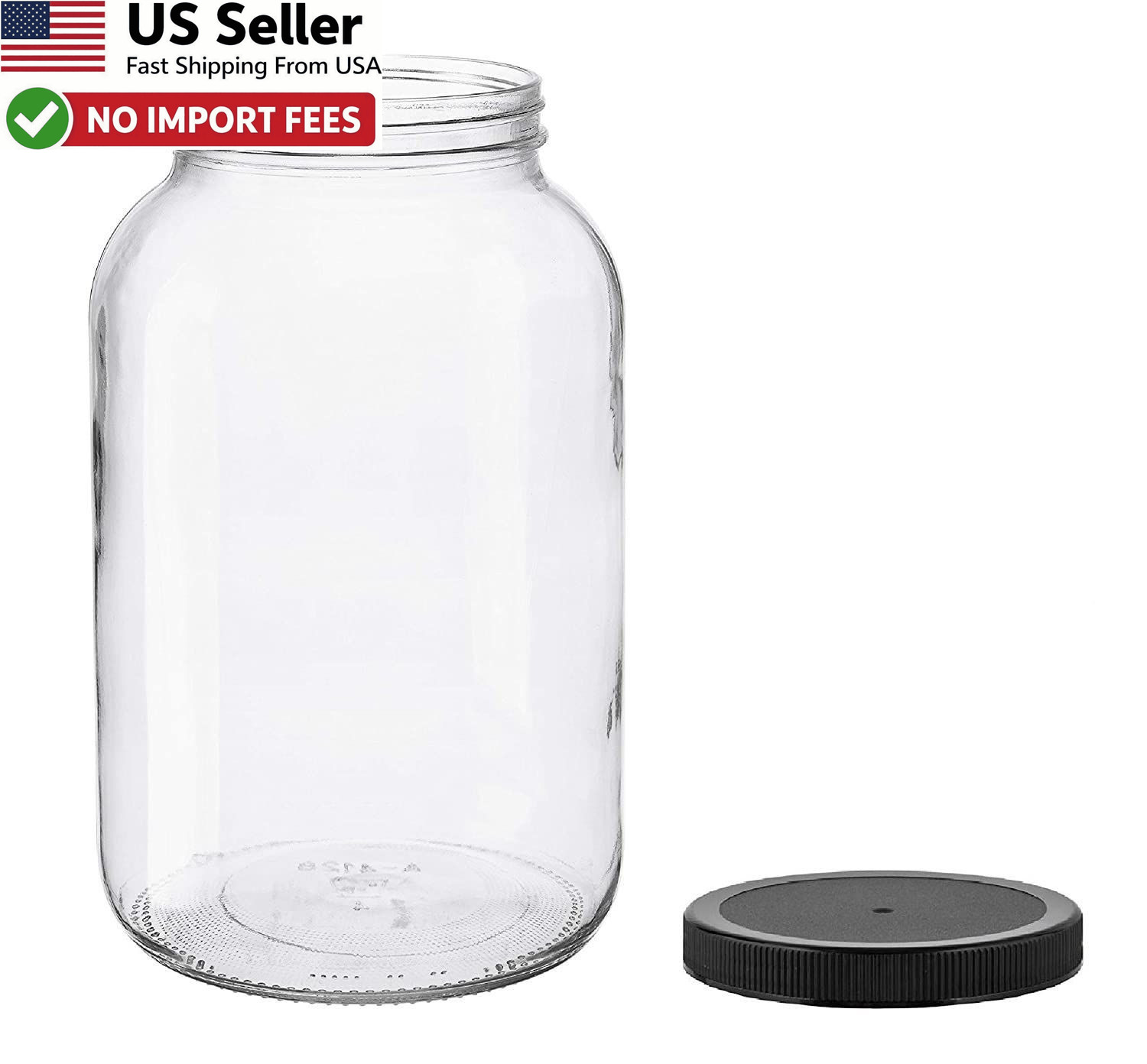 North Mountain Supply 1 Gallon Glass Jar Wide Mouth Plastic Lid Black FROM USA