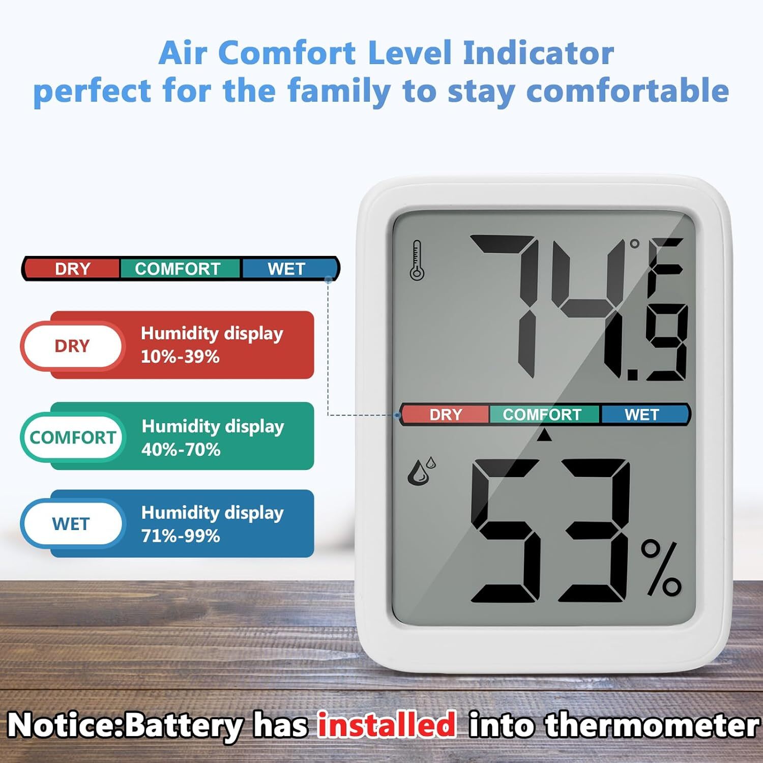 Digital Thermometer Hygrometer, Large LCD Screen Room Thermometer…