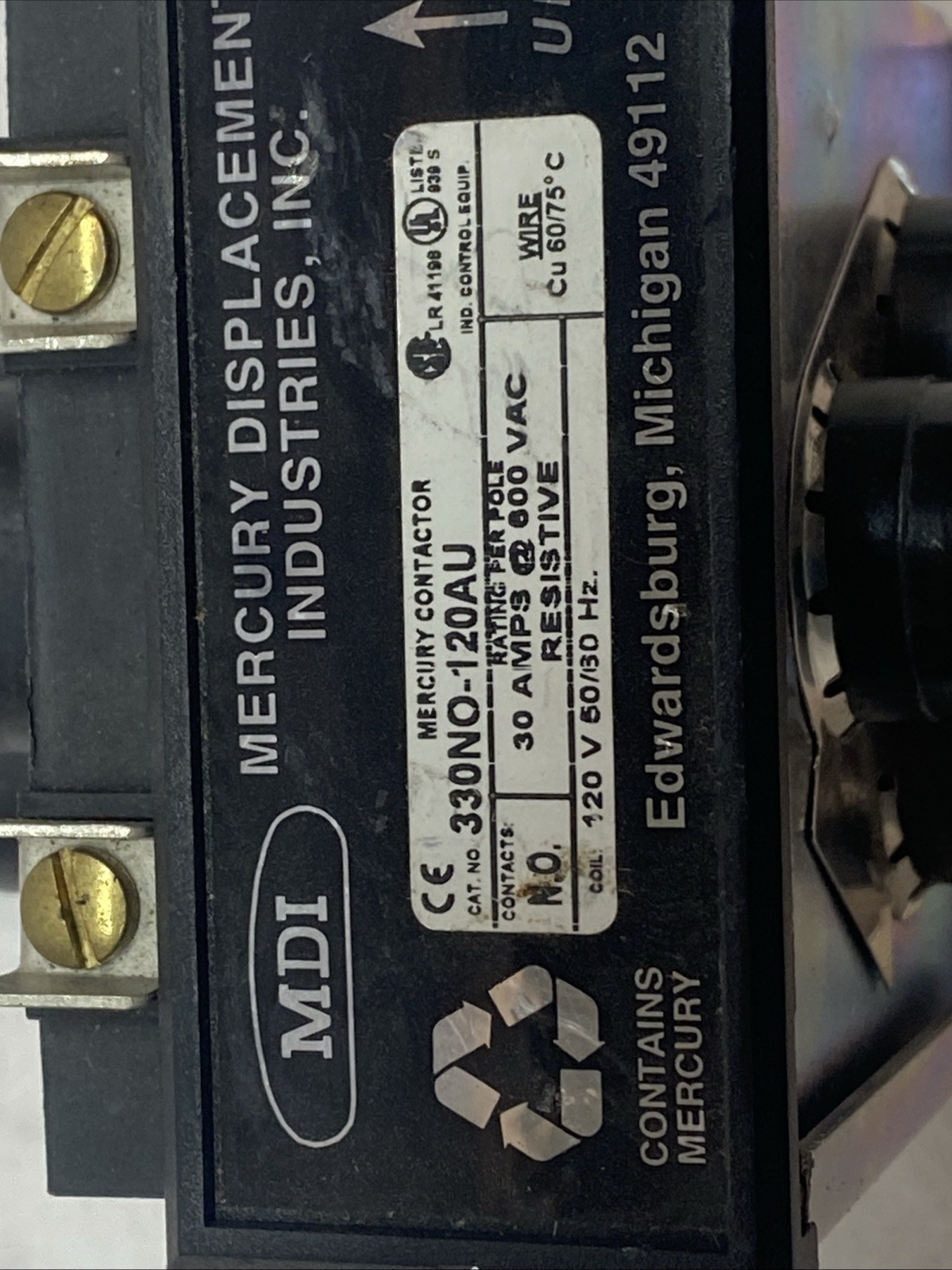 MDI 330NO-120AU Displacement Relay Contactor 120V Coil 30A 600VAC