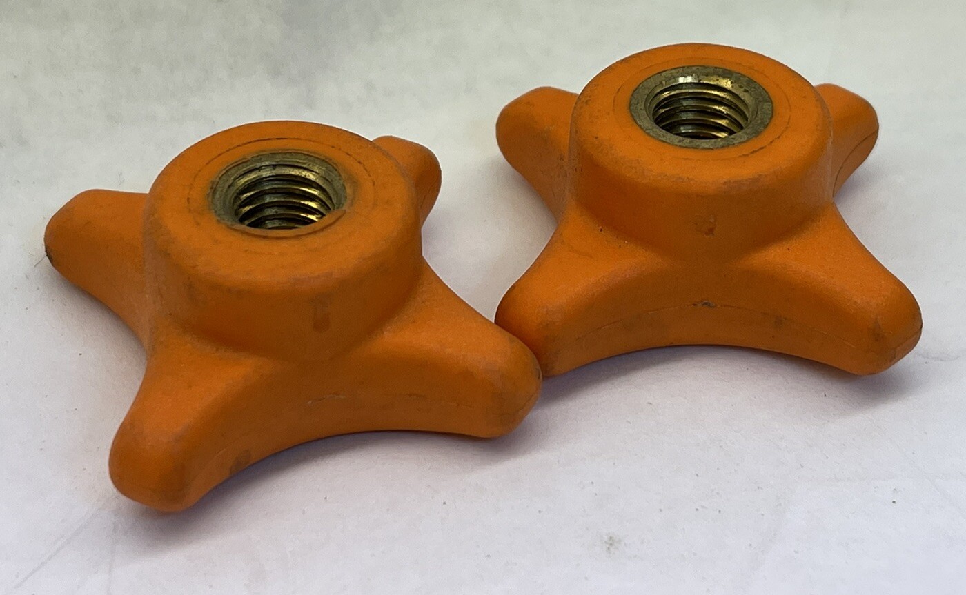 2 Clamping Knobs 2” Plastic Four Pointed Head Female 3/8-16 Brass (23D20)