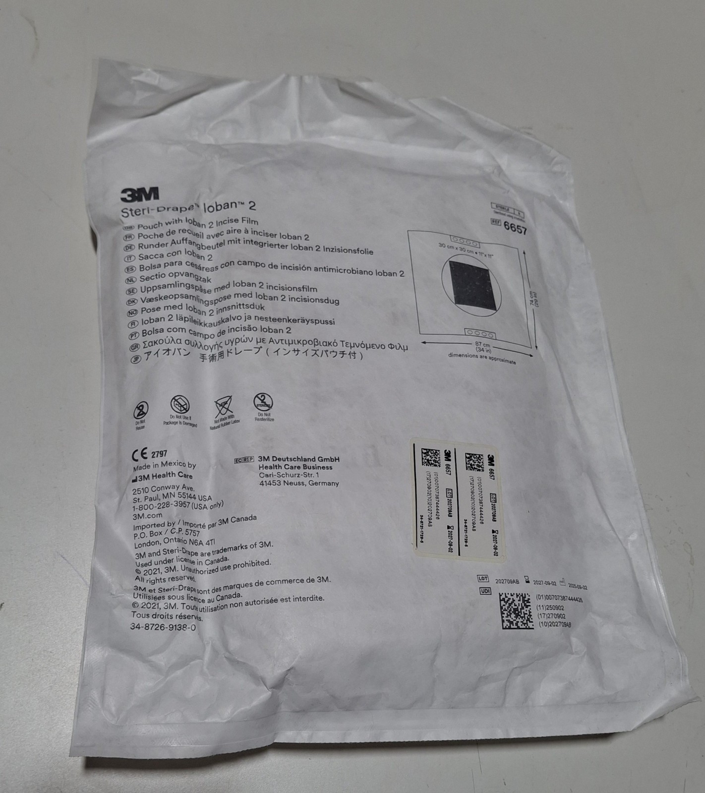 3M Healthcare 6657 Steri-Drape Ioban 2 w/Incise film (29″ x 34″) Lot/10 EXP 2027