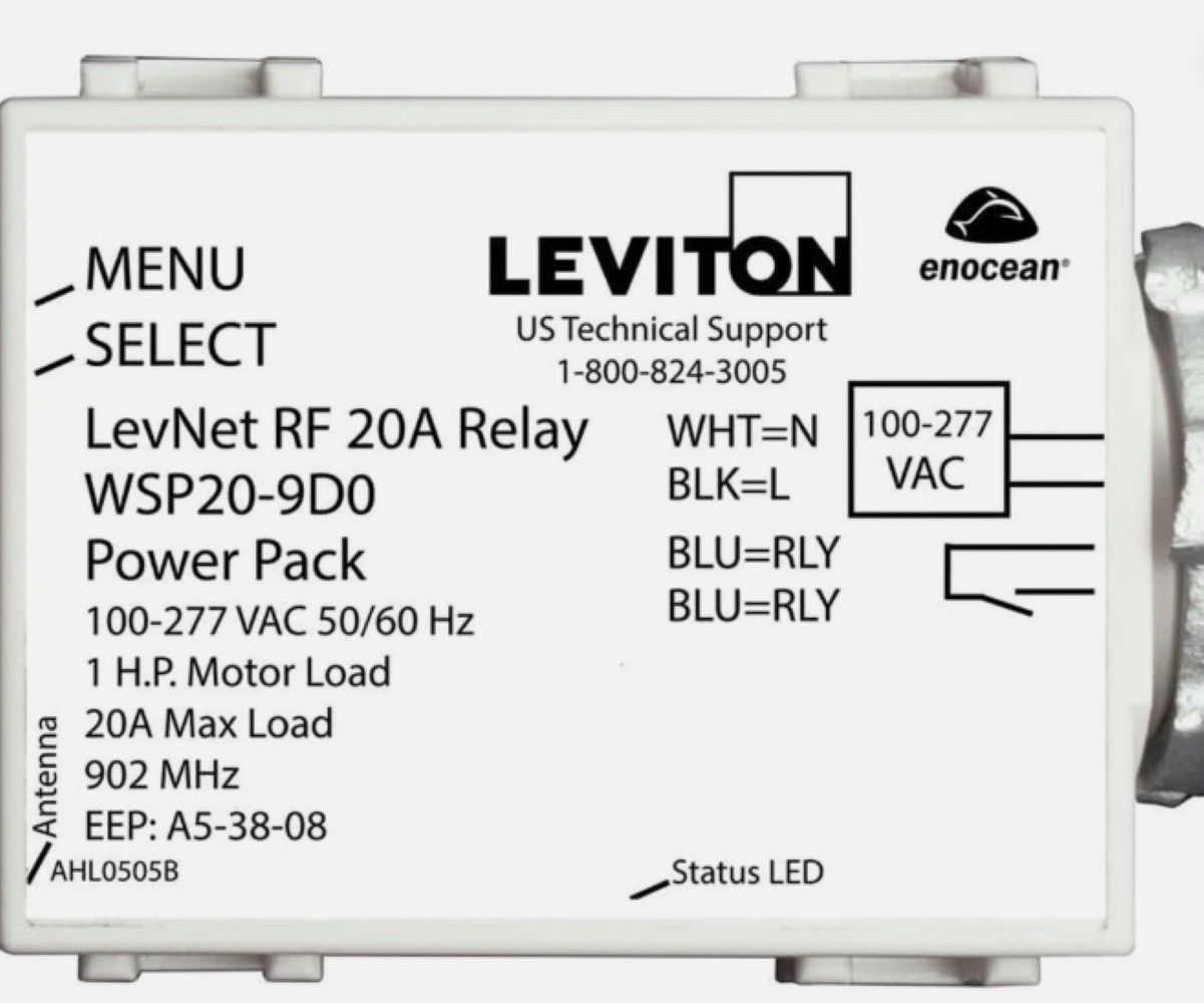Leviton WSP20-9D0 LevNet RF Wireless Relay 20A NEW