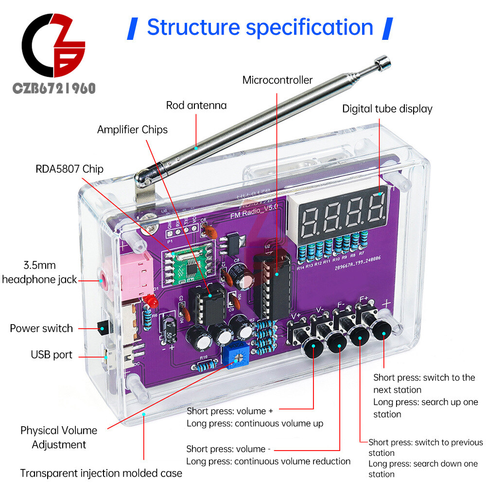 DIY FM Radio Electronic Kit 87-108MHz Digital RDA5807S Module Soldering Project