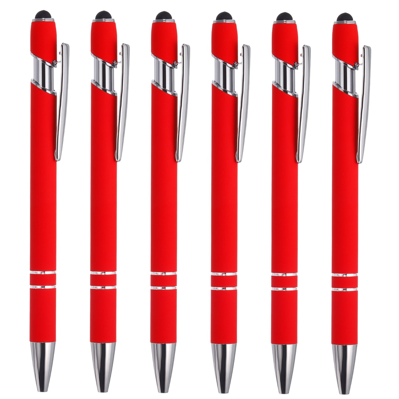 6 x Ballpoint Pen with Stylus Tip 2 in 1 Metal Pen Style 1 Red