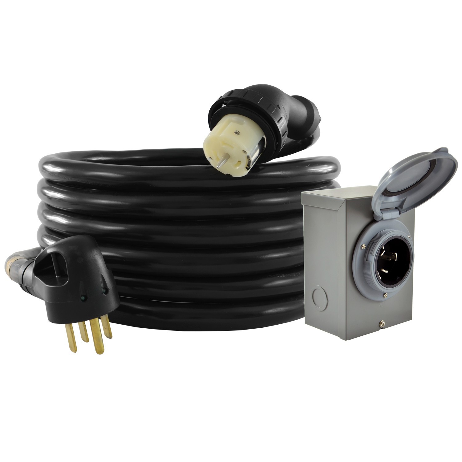 Conntek 50 Amp Generator Cord Kit NEMA 14-50P 15 FT + DUO-RainSeal Inlet Box