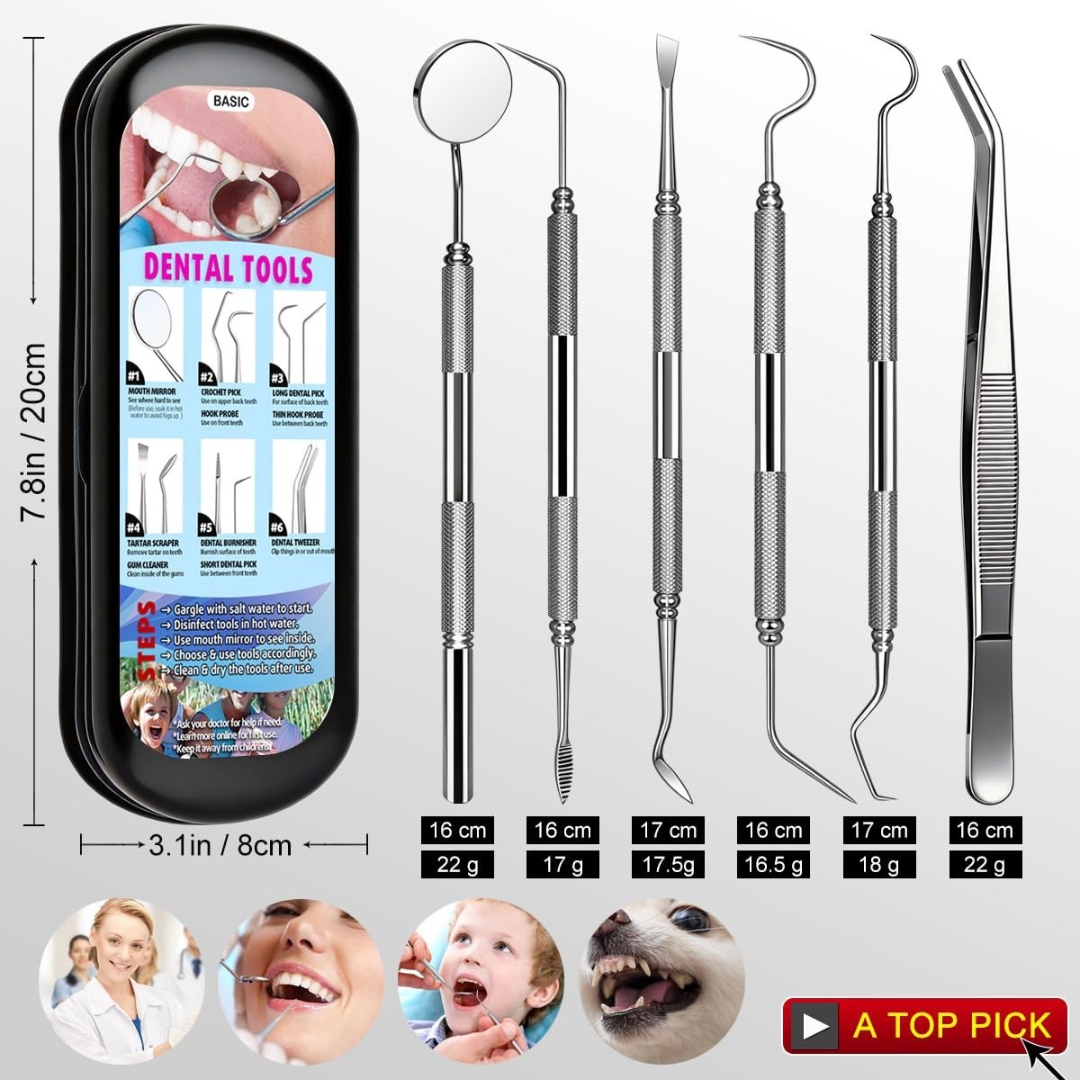Dental Tools Plaque Remover Teeth Cleaning Tool﻿s Kit 6 Pcs Dental Care Kit S…