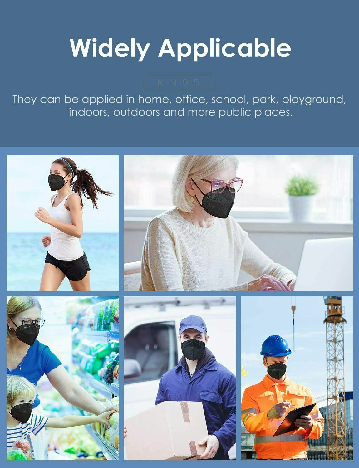 Black Color KN95 Protective 5 Layer Face Mask Disposable Respirator BFE 95%