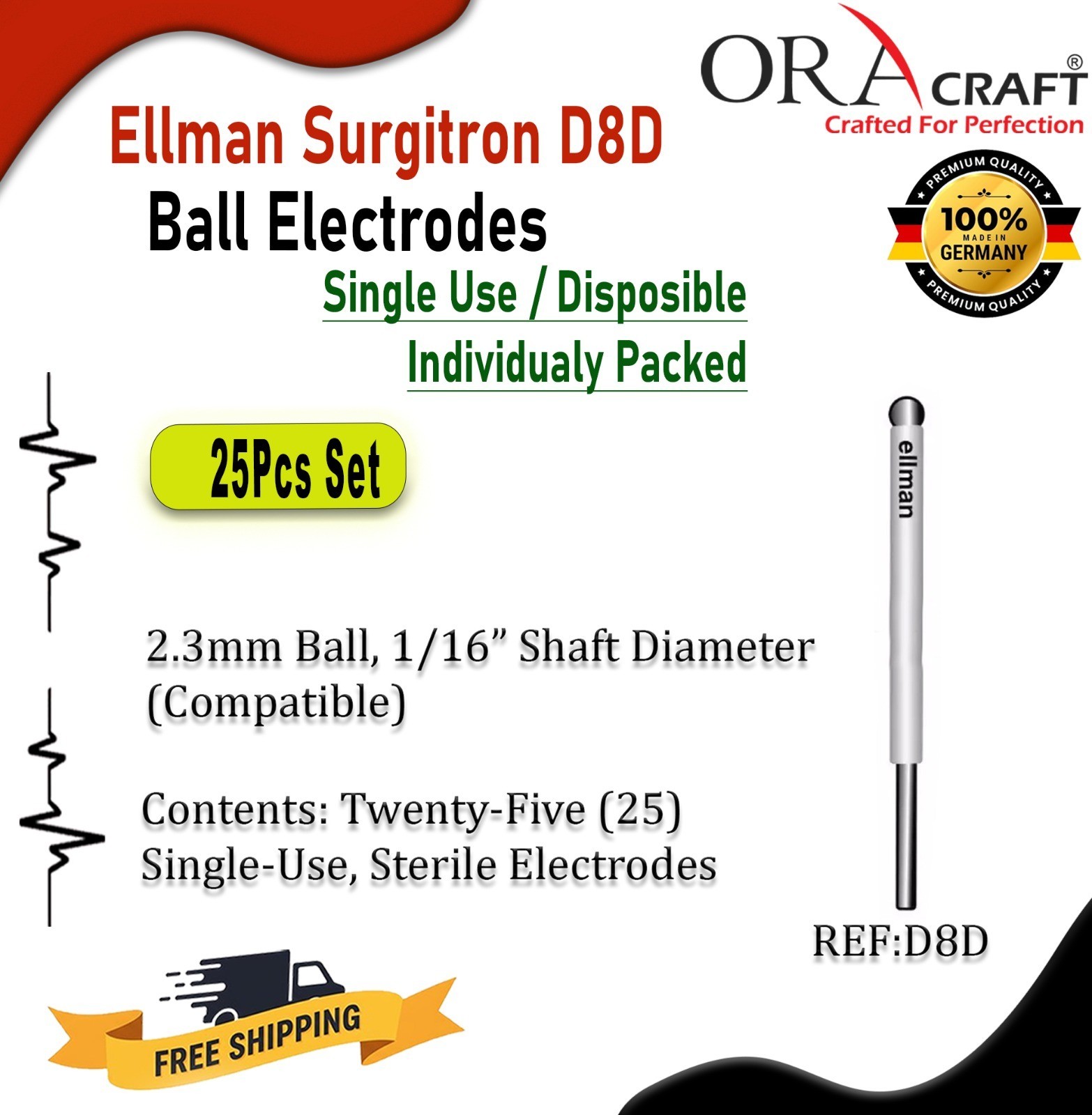Ellman Surgitron D8D Ball Electrodes 25 Pcs Single Use / Disposible CE