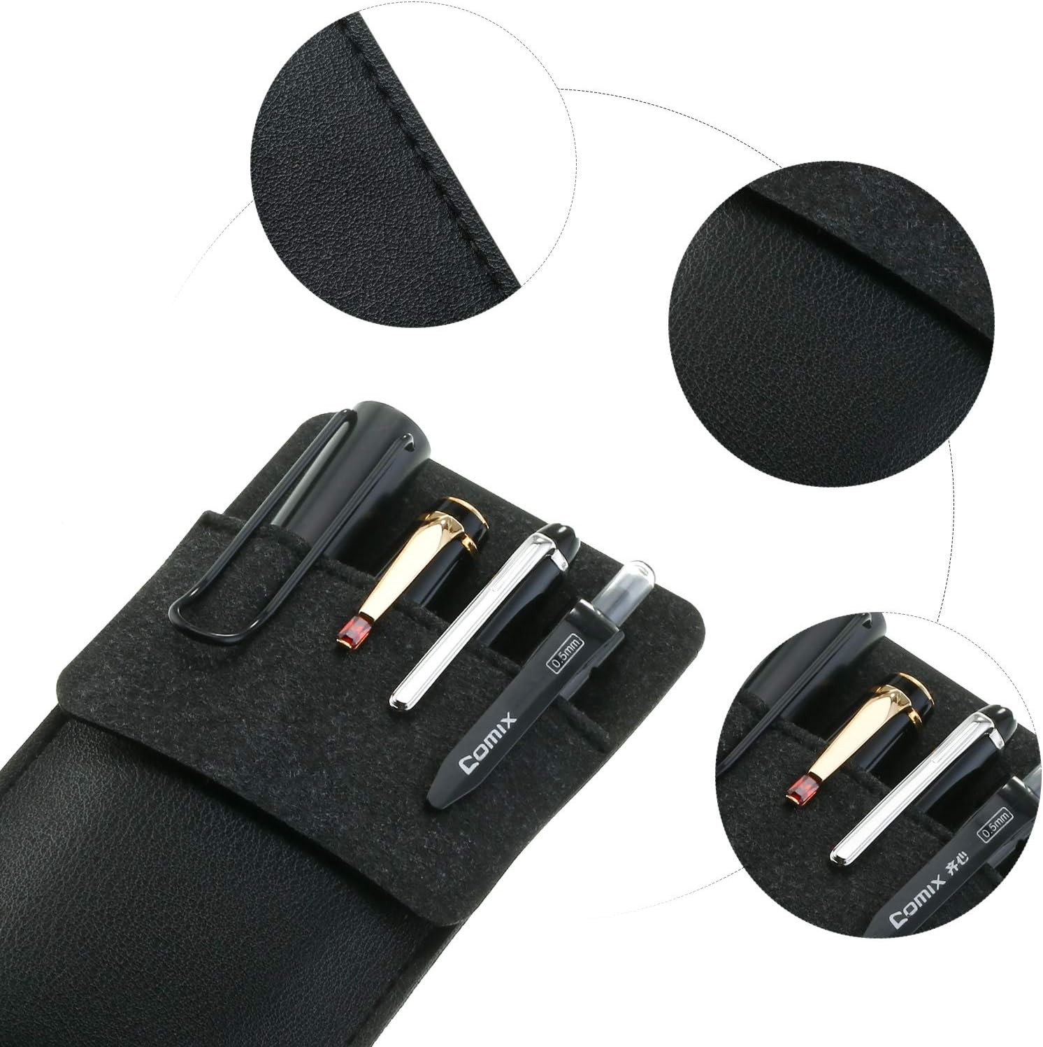 Outus 4 Pack Pocket Protector, Leather Pen Pouch Holder Organizer for Black