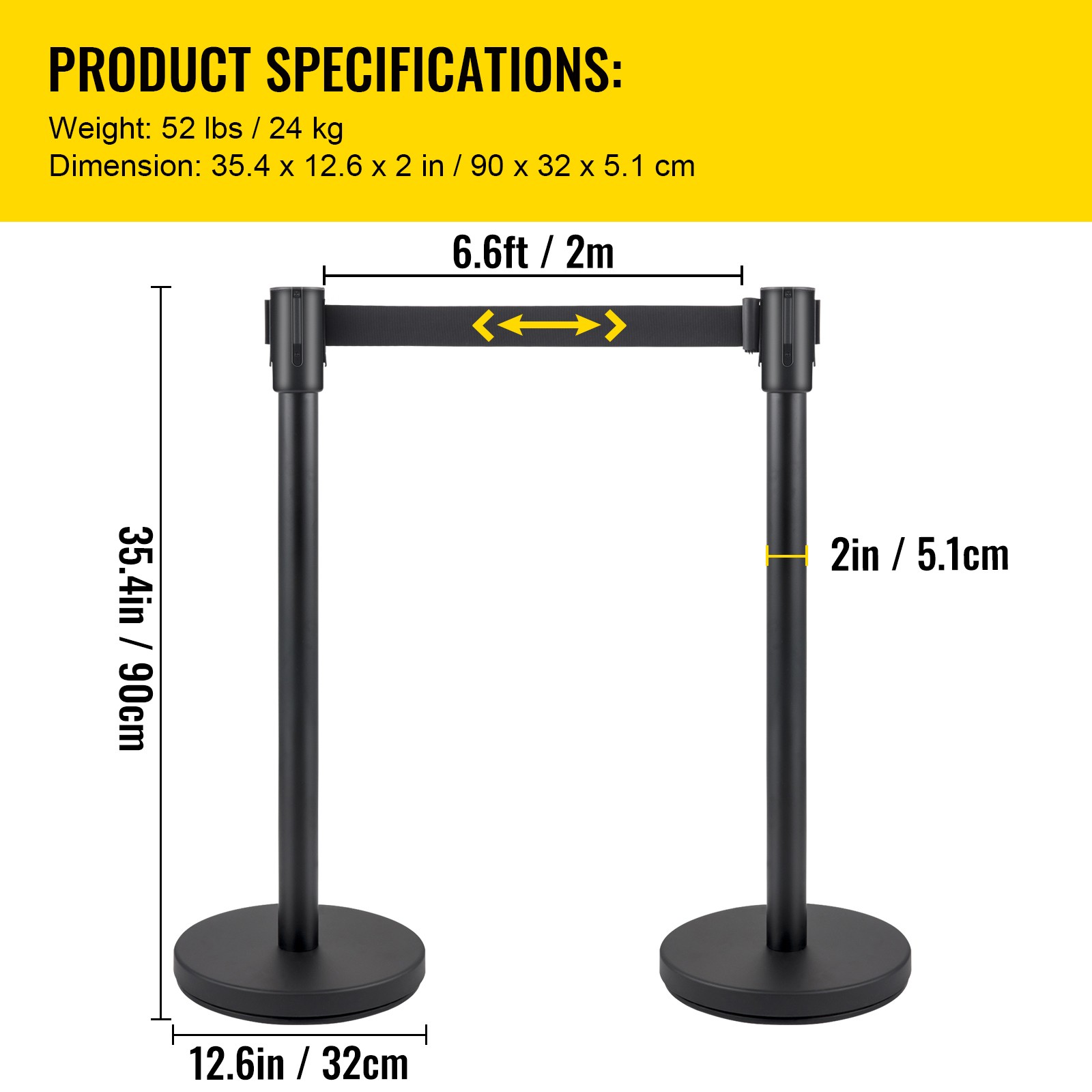 VEVOR 4 PCS Crowd Control Barrier Stanchion Posts Queue Pole Retractable Belt