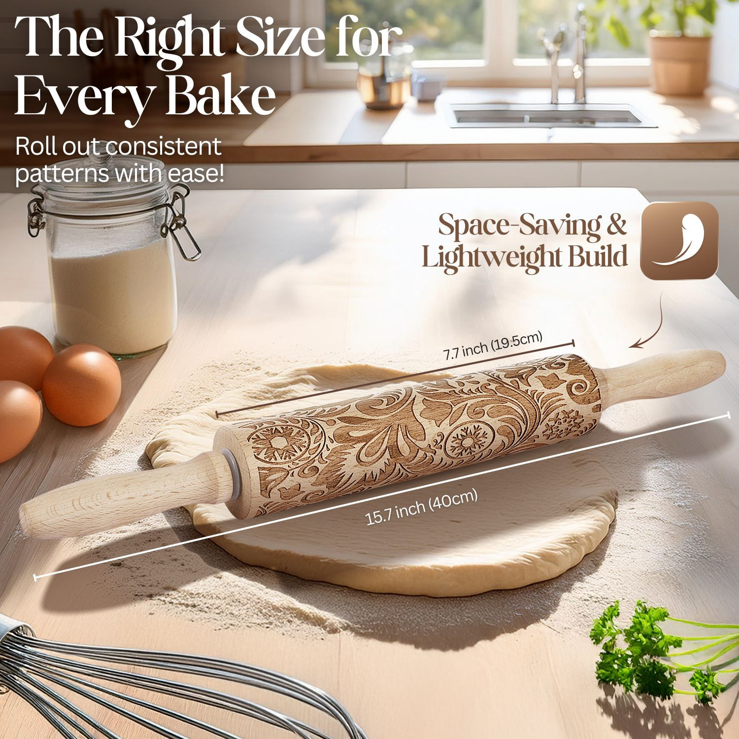 Embossed Rolling Pins With Patterns for Baking, 7.7-inch Engraved Wooden Rolling