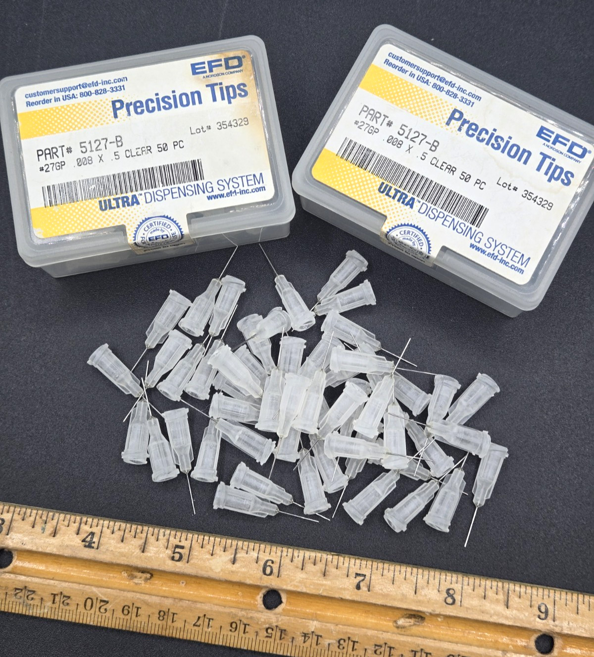 LOT OF 100* EFD 5127-B Precision Tips 27 Gauge 0.5″ Clear Nordson Boeing Surplus