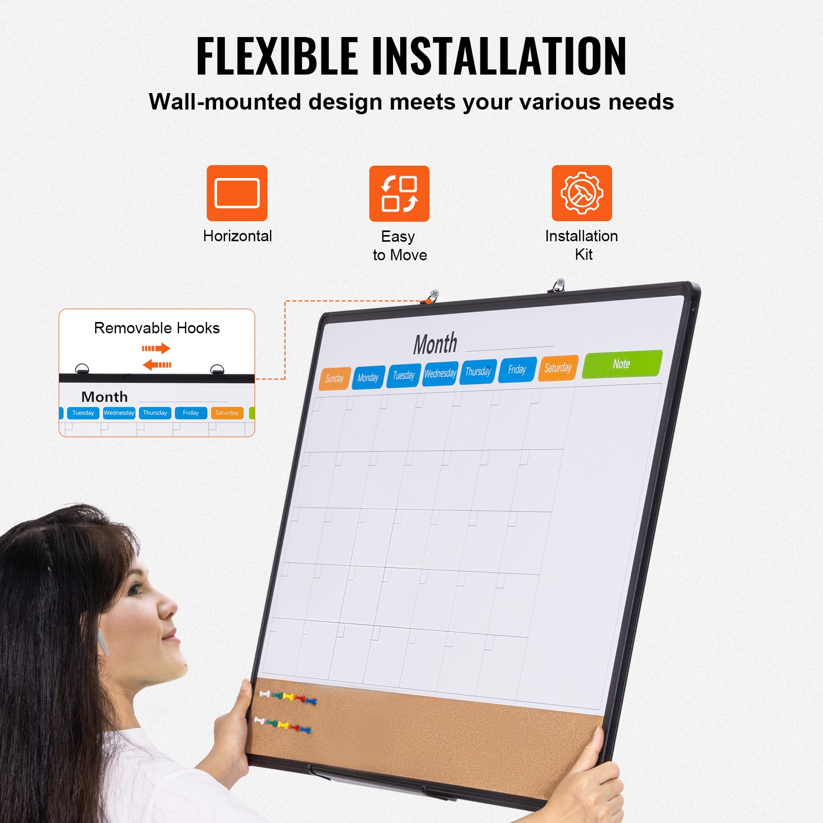 Uimoso 36″x24″Monthly Calendar Whiteboard & Cork Board Combo with Aluminum Frame