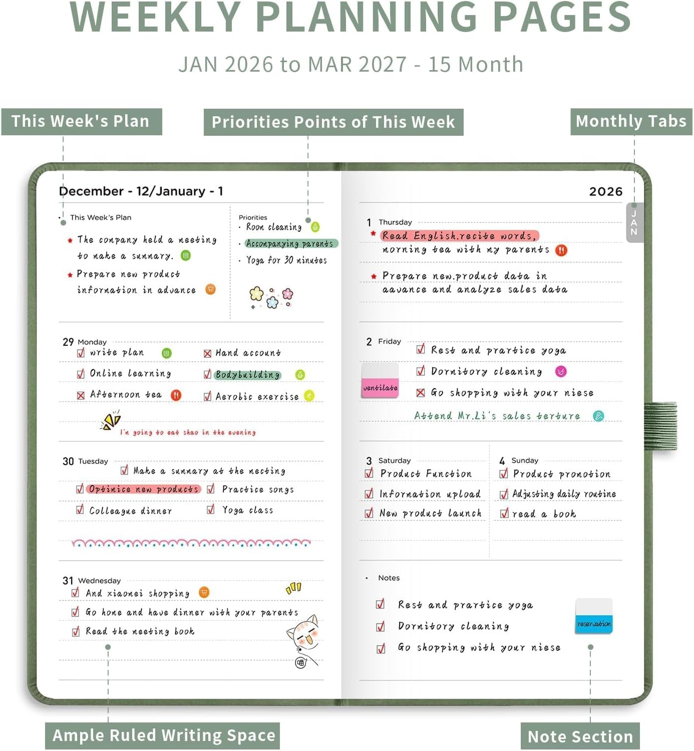 «Small Pocket Planner 2026-2027, Weekly and Monthly Calendar Planner, 15 Months,
