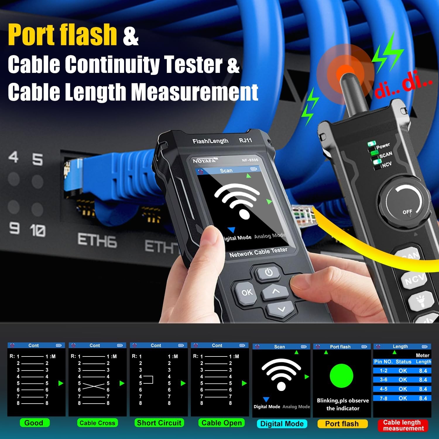 NOYAFA NF-8506 LCD Digital Network Cable LAN Ethernet Tester Rechargeable