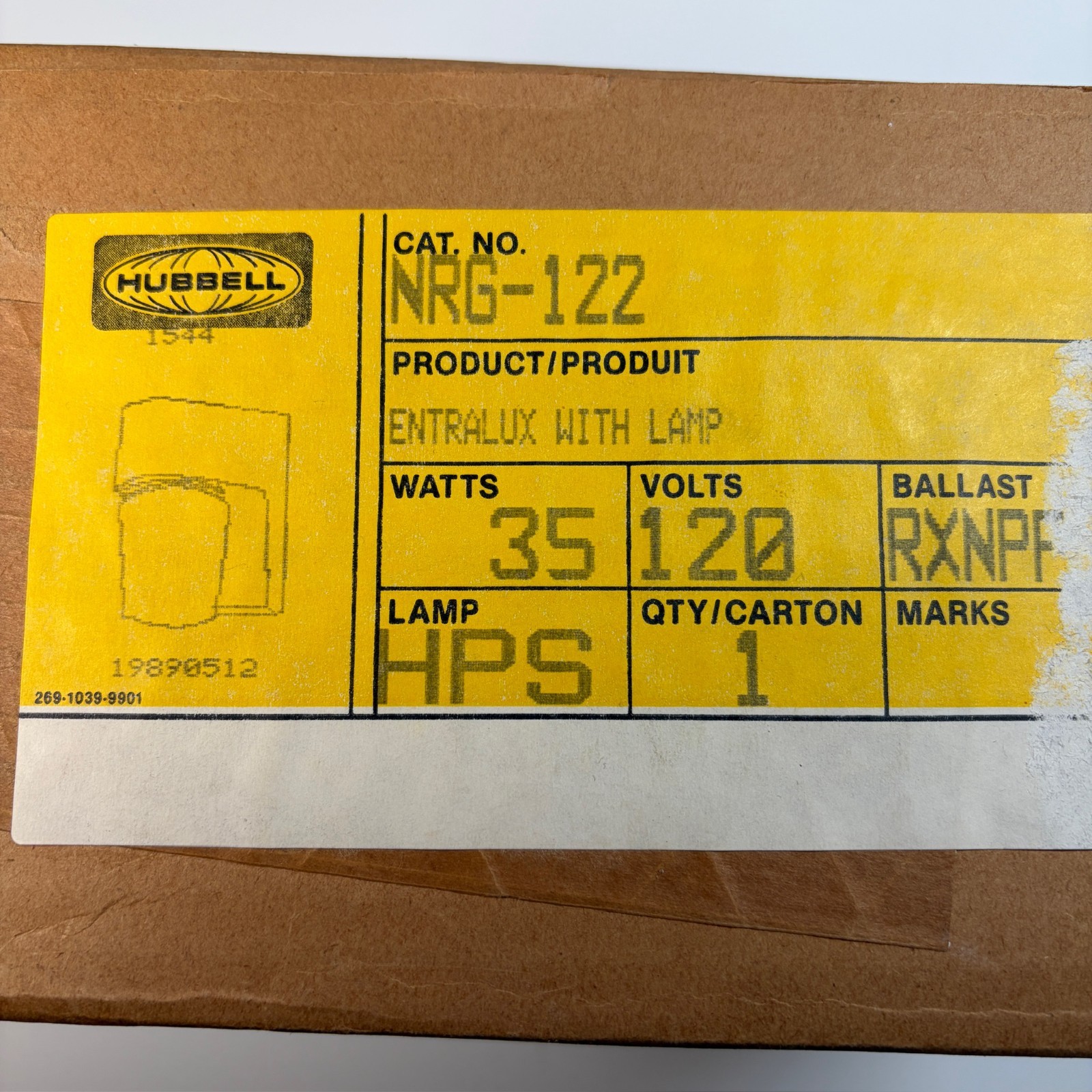 NEW NOS Hubbell NRG-122 Entralux Light Fixture 1989 35W HPS Vintage Sealed Box