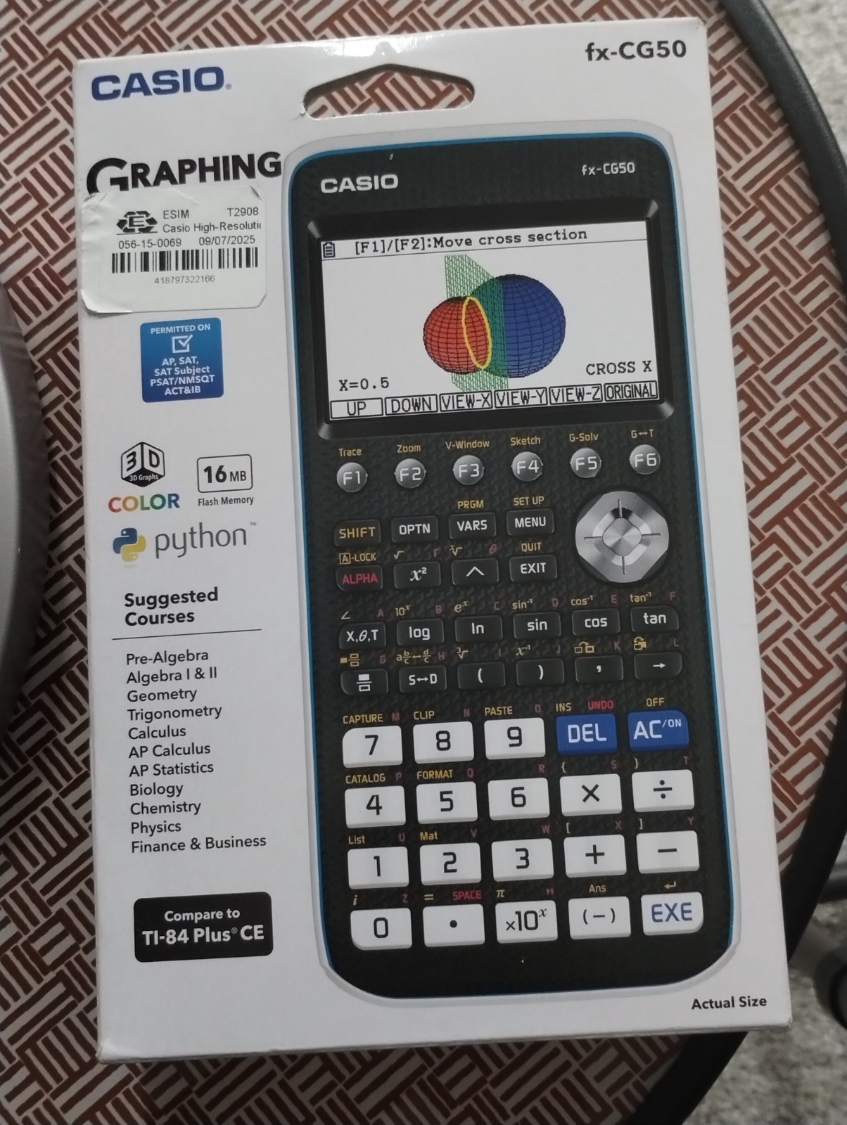 Casio High-Resolution Python 3D Color Graphing Calculator – Black (FX-CG50)