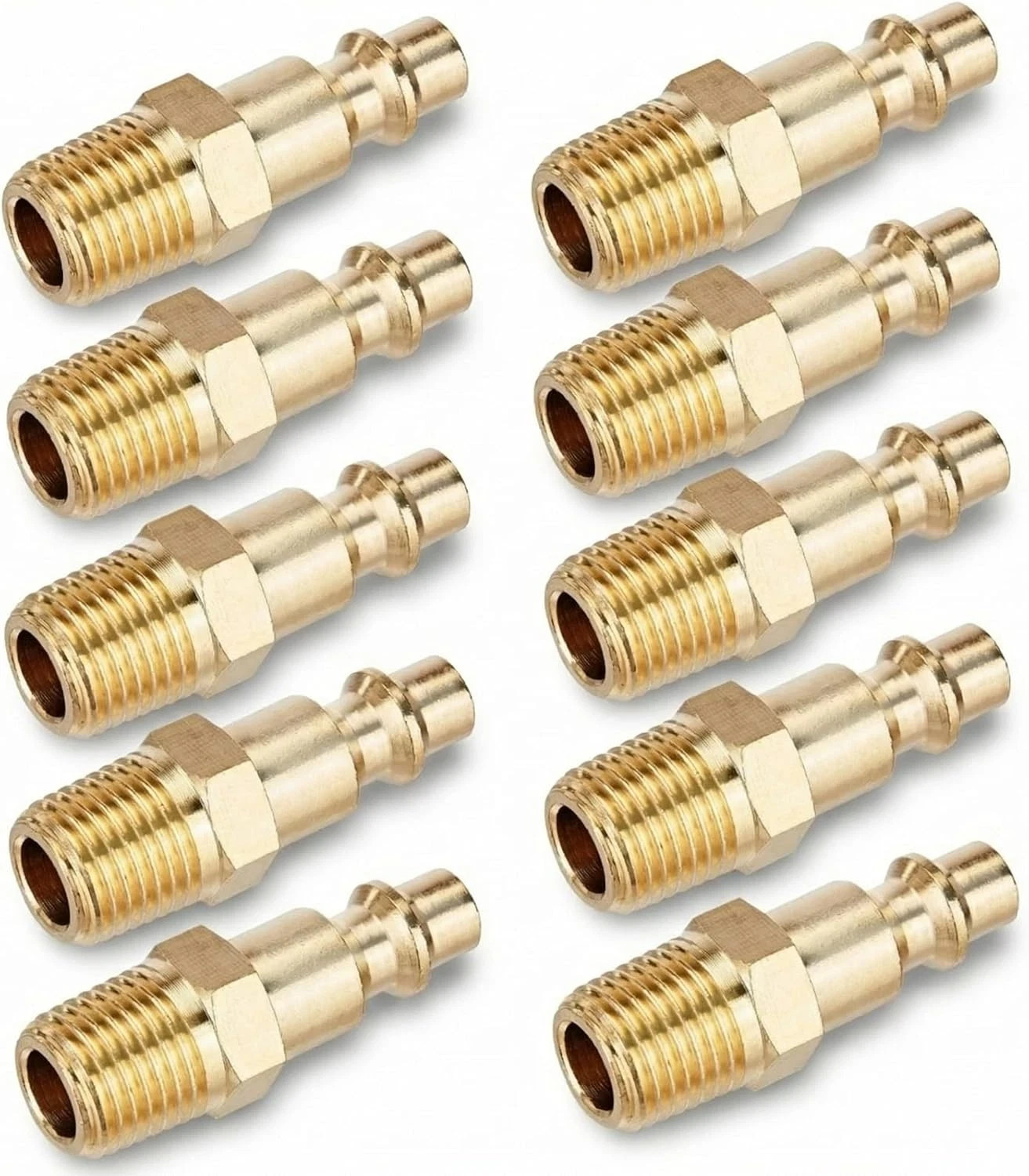 10pc Brass Air Hose Fittings 1/4″ NPT Male Industrial Quick Connect Plug Coupler