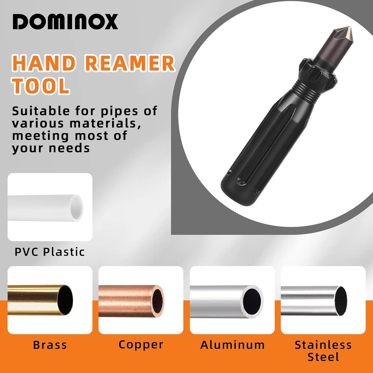 DOMINOX Hand Reamer Tool Deburring Tool for Copper, Brass, Aluminum and Stainles