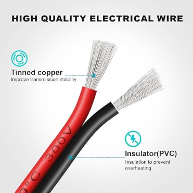 18 Awg Silicone Electrical Wire 2 Conductor Parallel Wire line 60ft Black 30ft