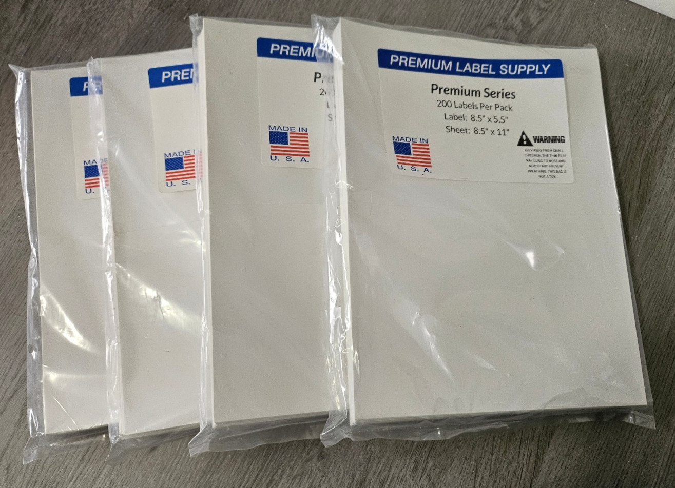 Premium Label Supply 800 new 8.5 x 5.5″ labels 8.5 x 11″ sheet sticker labels