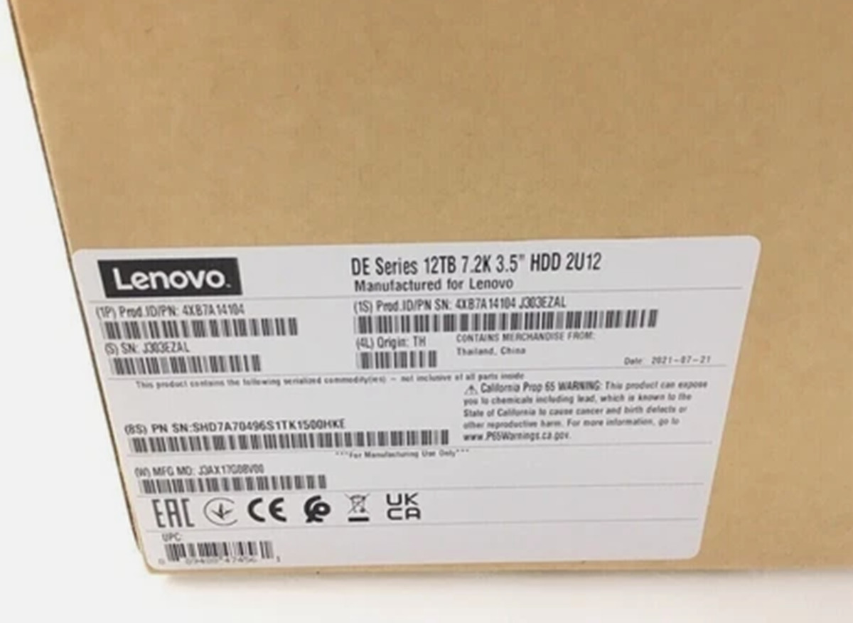 Lenovo Storage 12TB 7.2K SAS 12Gb/s 3.5″ HDD HUH721212AL5204 01PG627 4XB7A14104