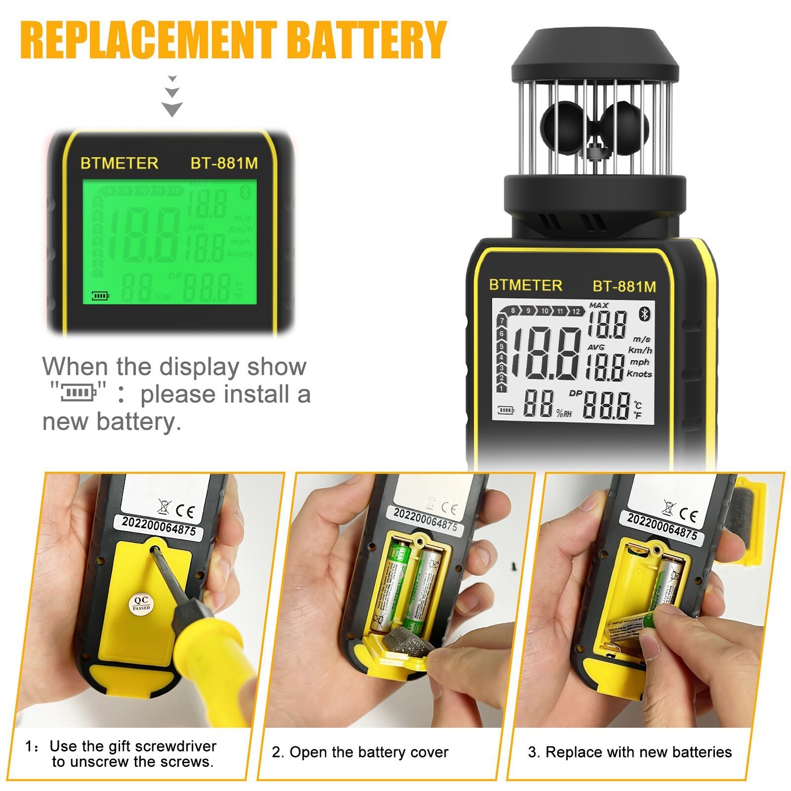 Cup Anemometer, Wind Speed/Temp, 5 Units Backlight Data Hold Max/Avg, Air Flow