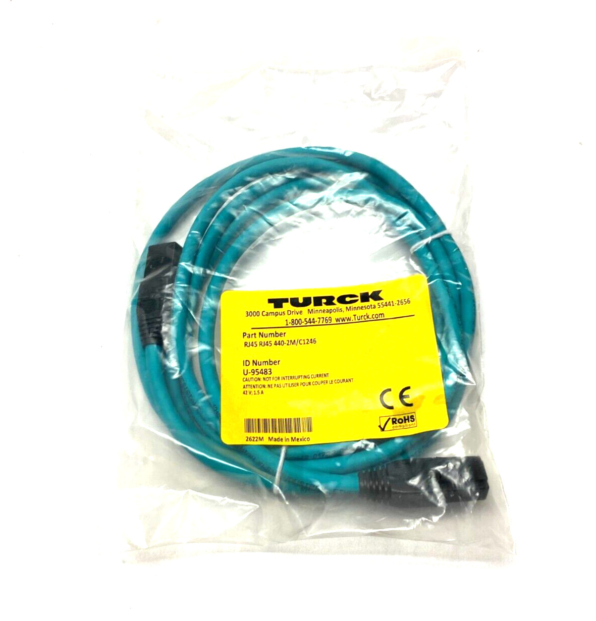 Turck RJ45 RJ45 440-2M/C1246 Industrial Ethernet Cordset 2m U-95483