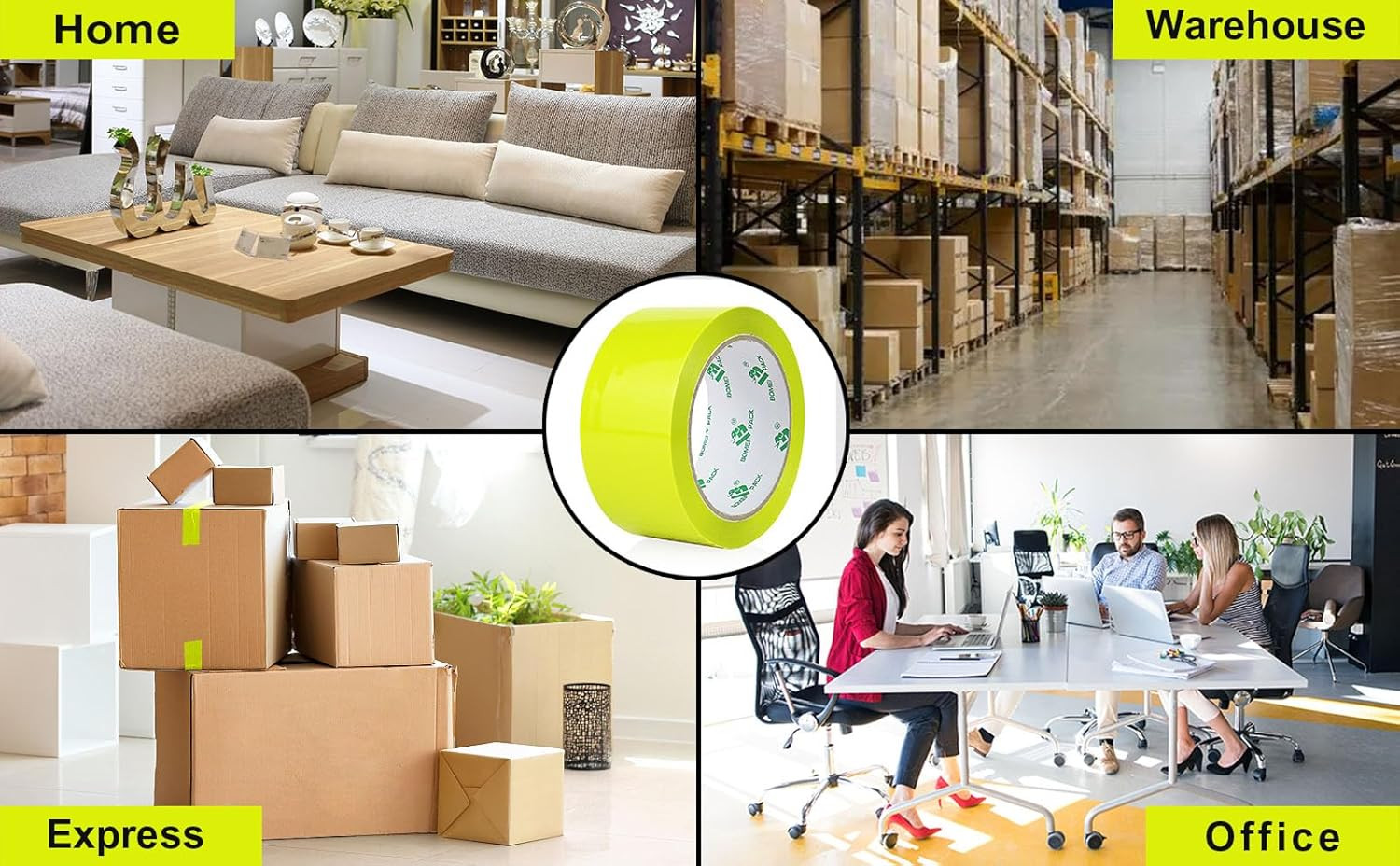 Light Yellow Heavy Duty Packing Tape 3 Rolls, 1.88 Inches Wide, 55Yds Length per