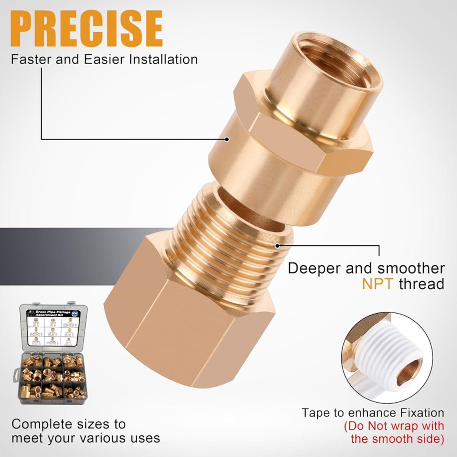 106PCS Brass Pipe Fittings Assortment Kit NPT Extension Adapter,Reducer