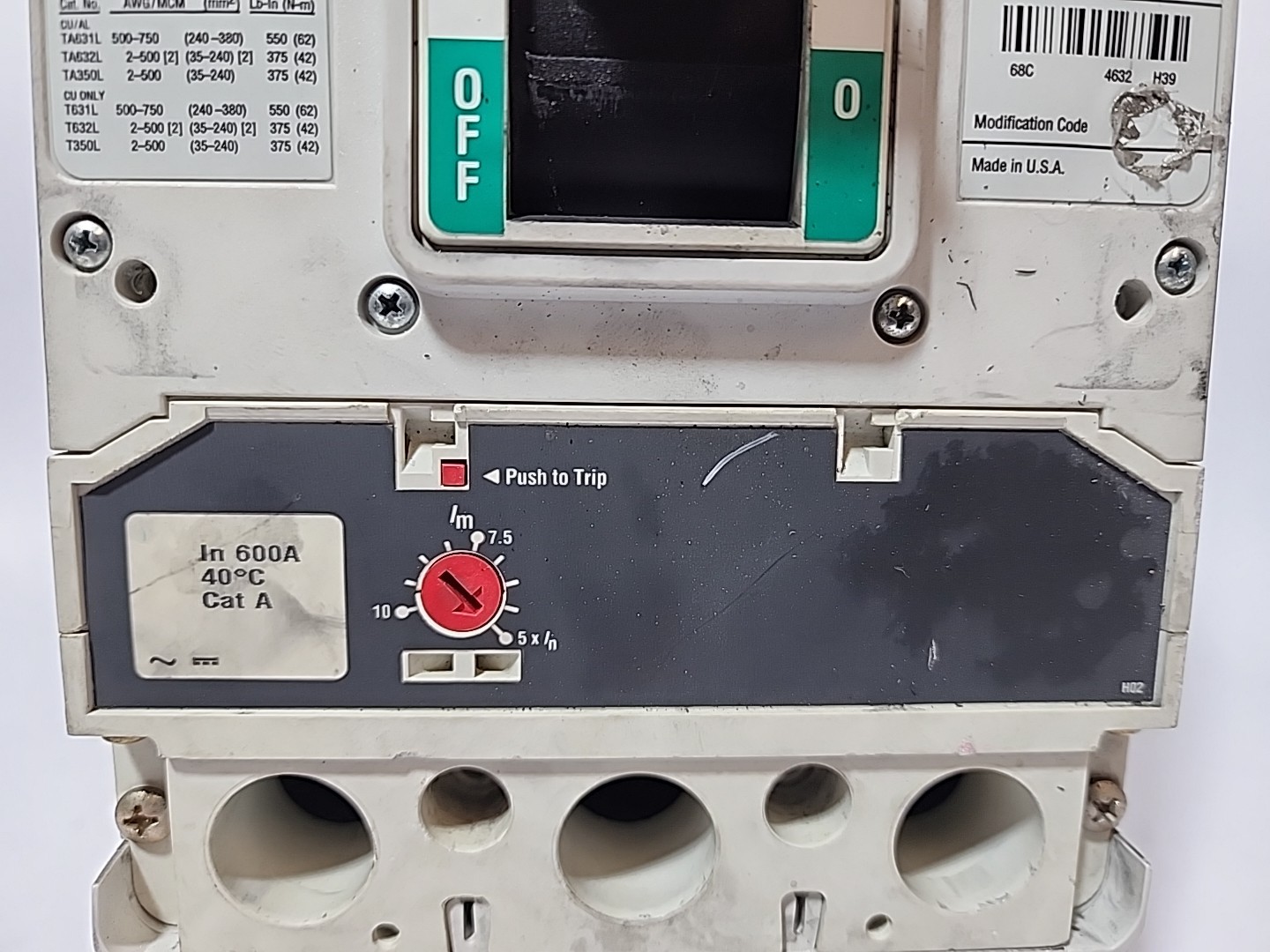 Eaton LGH3630NN Circuit Breaker 600A 3P 600V